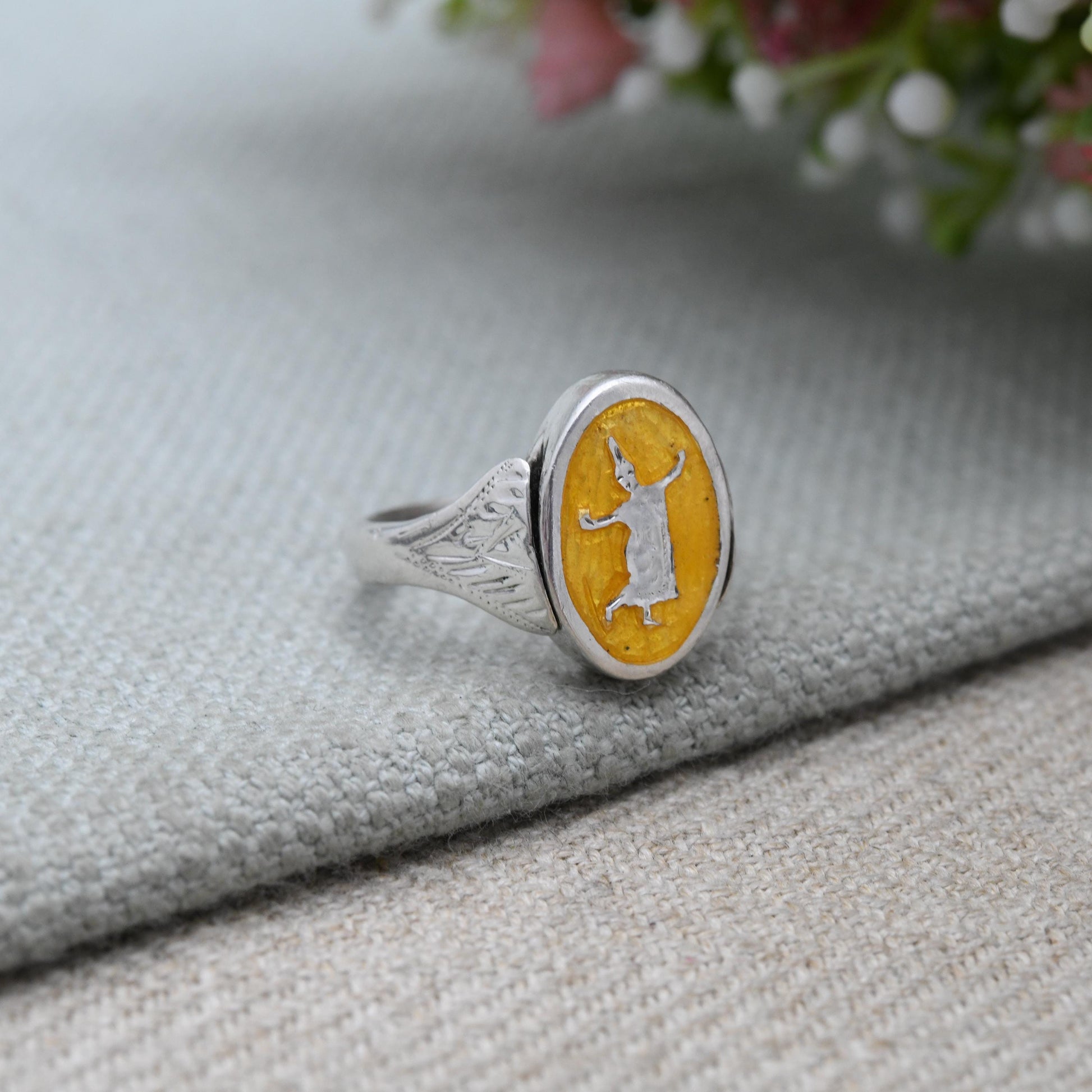 Vintage Silver Niello Siam Flip Ring - Double Sided Thailand Dancer God Jewellery | UK Size - L | US Size - 5 3/4