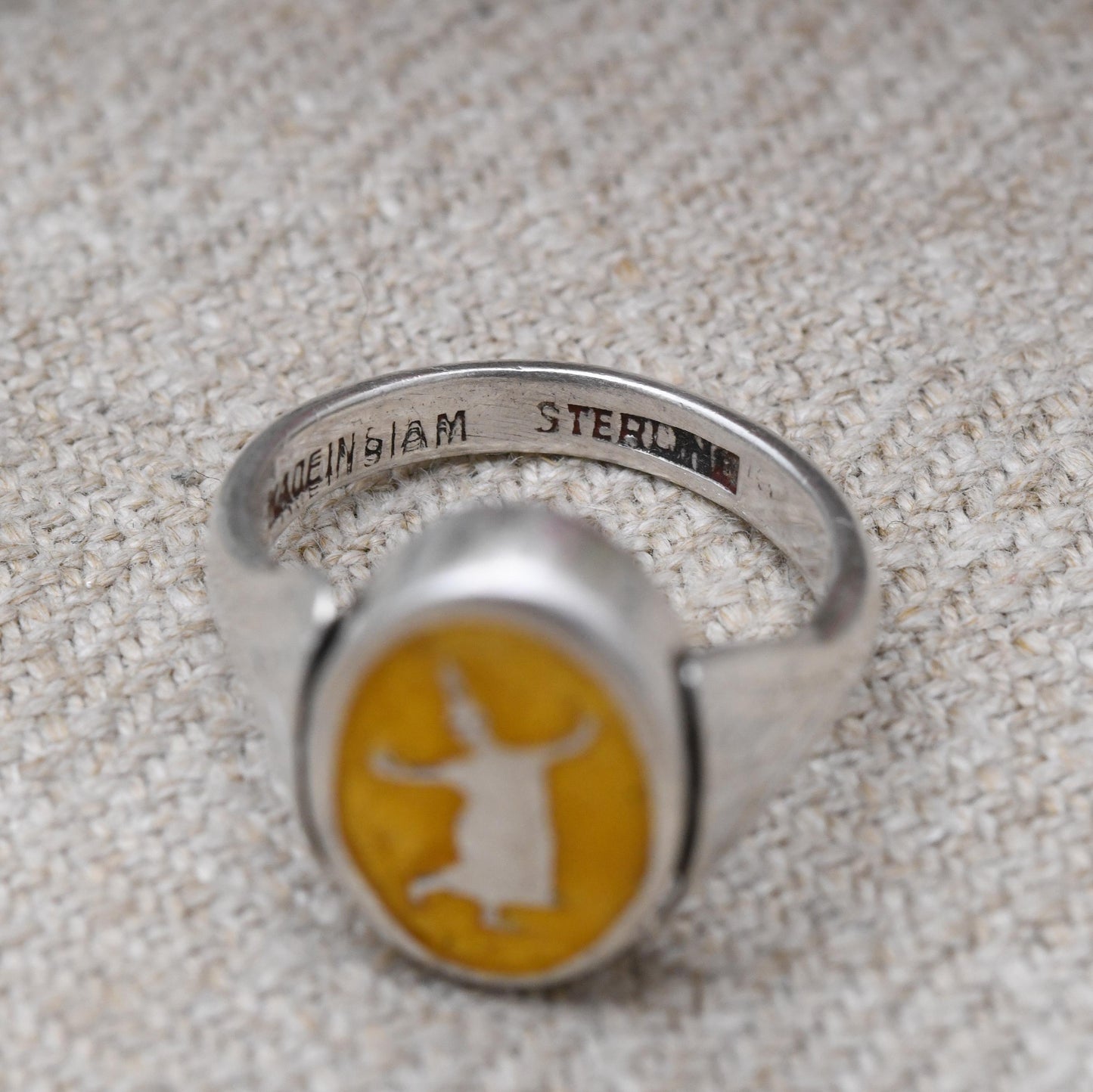 Vintage Silver Niello Siam Flip Ring - Double Sided Thailand Dancer God Jewellery | UK Size - L | US Size - 5 3/4