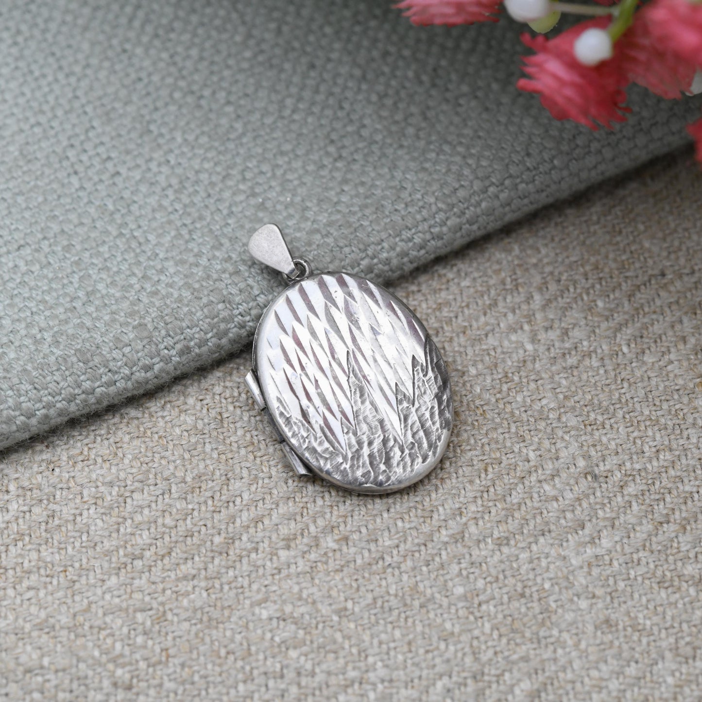 Vintage Sterling Silver Locket Pendant by Joseph Smith & Sons - Mid-Century Textured Engraved Locket | Pretty Gift for Her Necklace Stack