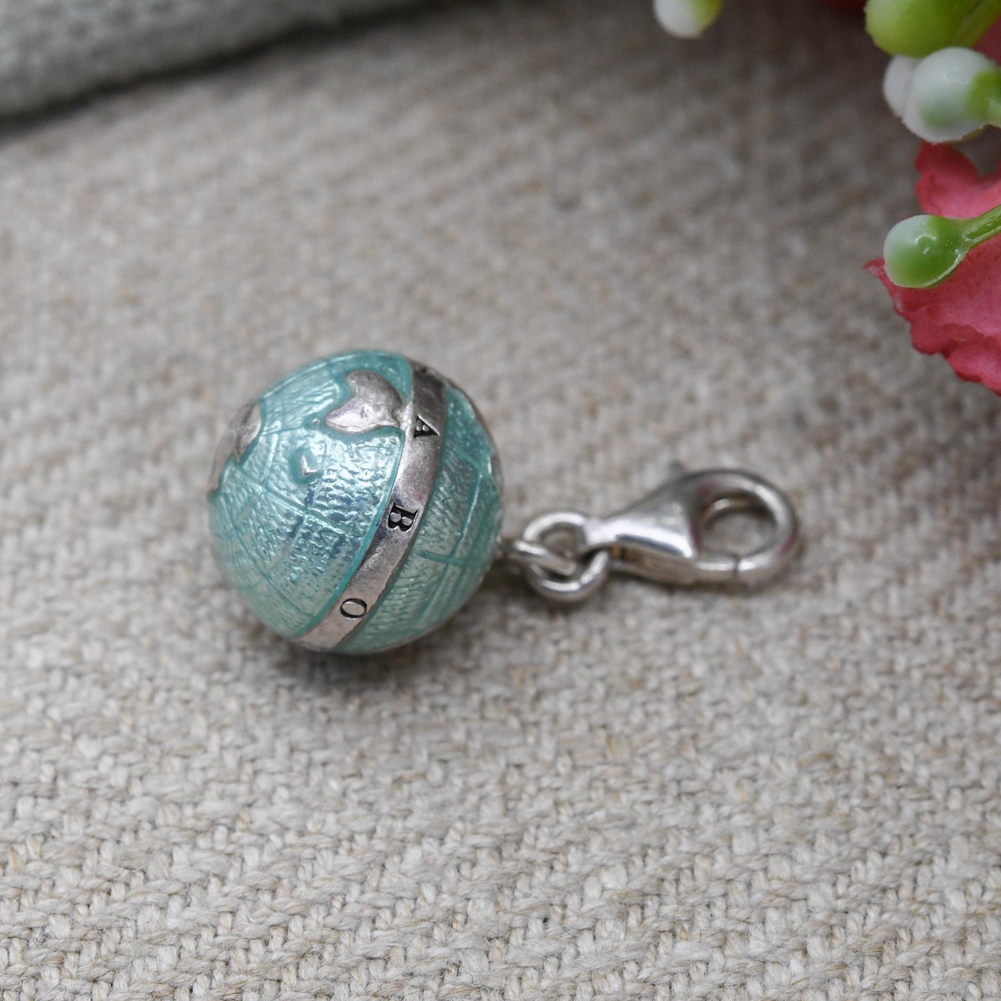 Thomas Sabo Sterling Silver Globe Charm Pendant with Blue Enamel and Inscription - World Map Travel Charm | Gift for Charm Bracelet Necklace