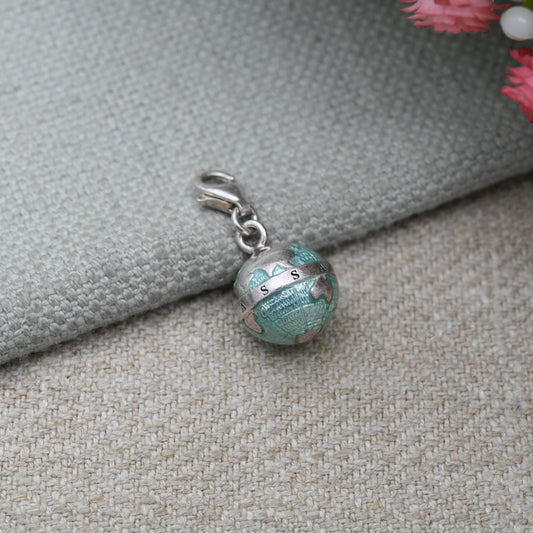 Thomas Sabo Sterling Silver Globe Charm Pendant with Blue Enamel and Inscription - World Map Travel Charm | Gift for Charm Bracelet Necklace