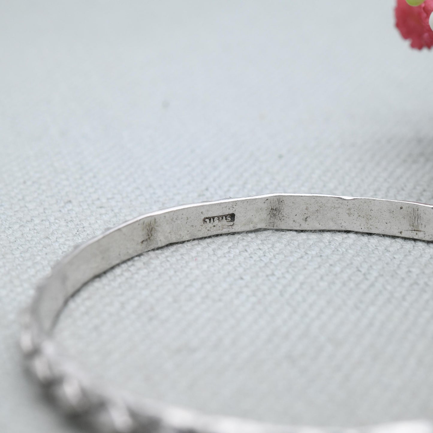 Vintage Sterling Silver Textured Torque Bangle Bracelet - Geometric Diamond Raised Relief Design | Gift for Her