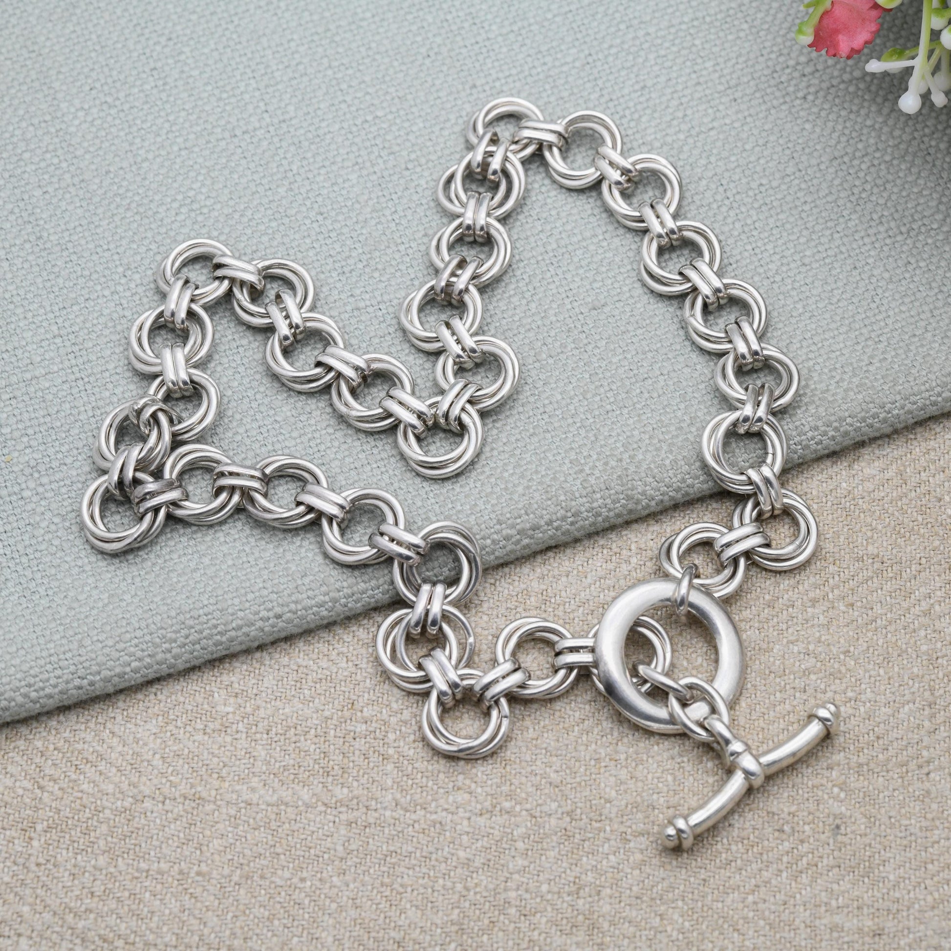 Vintage Links of London Necklace Sterling Silver with Toggle and Ring Clasp - Chunky Link Chain with T-Bar Clasp | Unisex Designer Jewellery