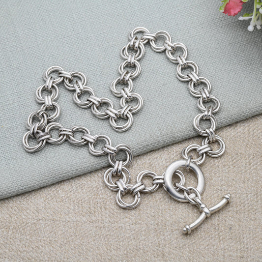 Vintage Links of London Necklace Sterling Silver with Toggle and Ring Clasp - Chunky Link Chain with T-Bar Clasp | Unisex Designer Jewellery