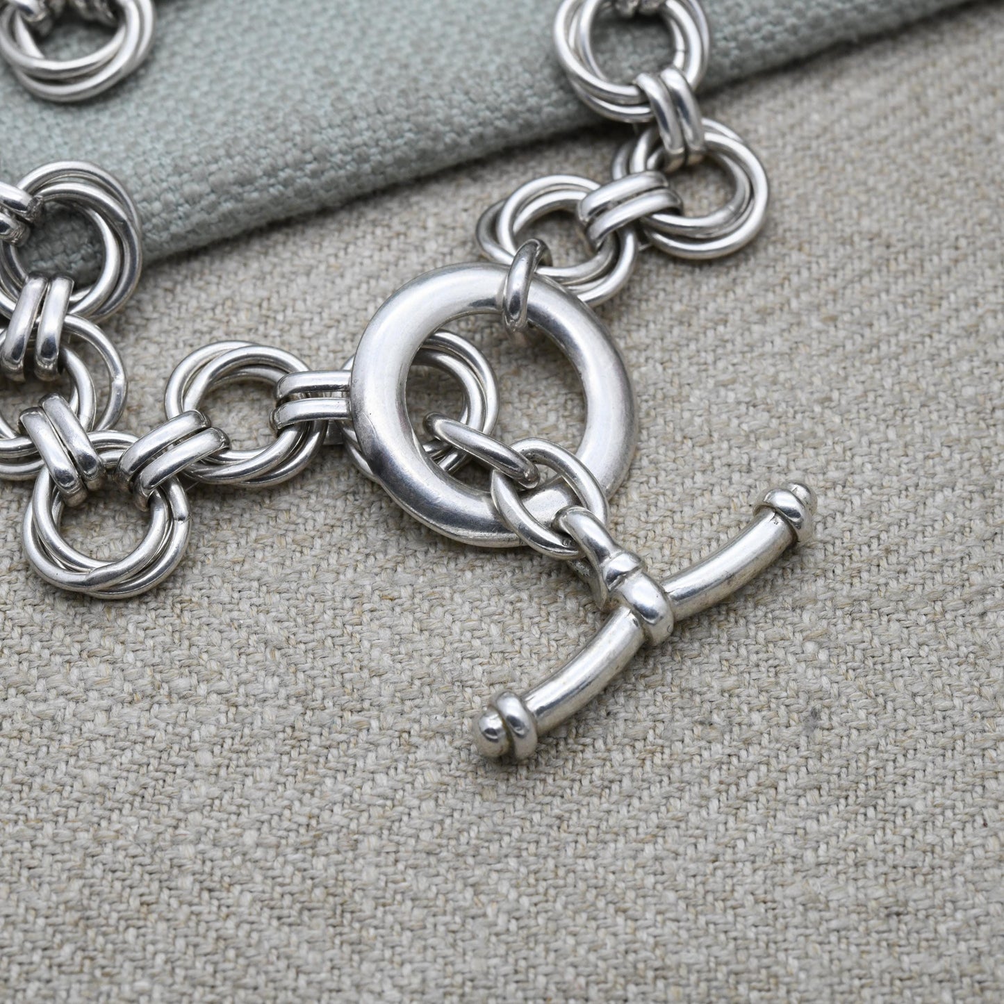 Vintage Links of London Necklace Sterling Silver with Toggle and Ring Clasp - Chunky Link Chain with T-Bar Clasp | Unisex Designer Jewellery