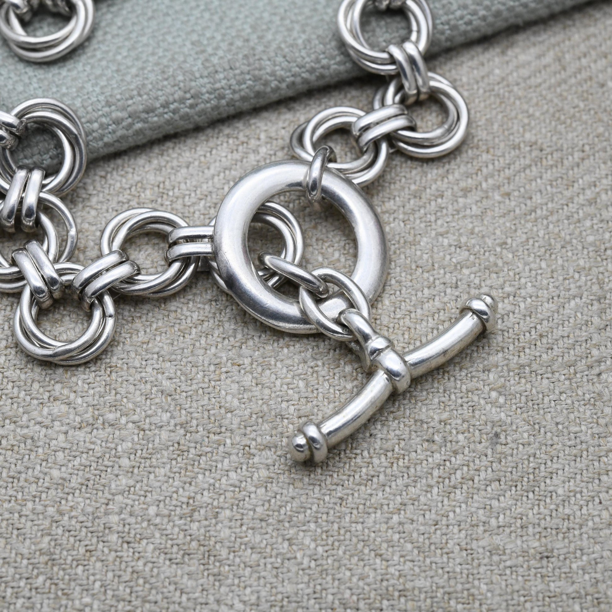 Vintage Links of London Necklace Sterling Silver with Toggle and Ring Clasp - Chunky Link Chain with T-Bar Clasp | Unisex Designer Jewellery