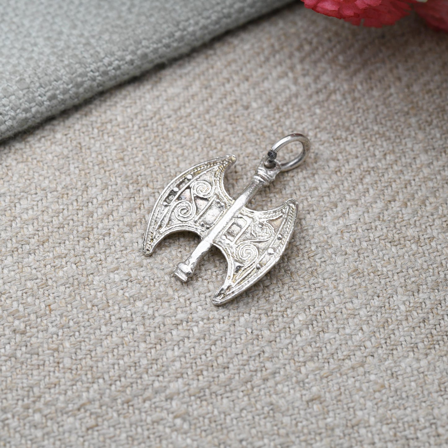 Vintage Silver Viking Axe Head Charm Pendant - Textured Viking Weapon | Medieval Axe Head | Gift for Charm Bracelet Necklace