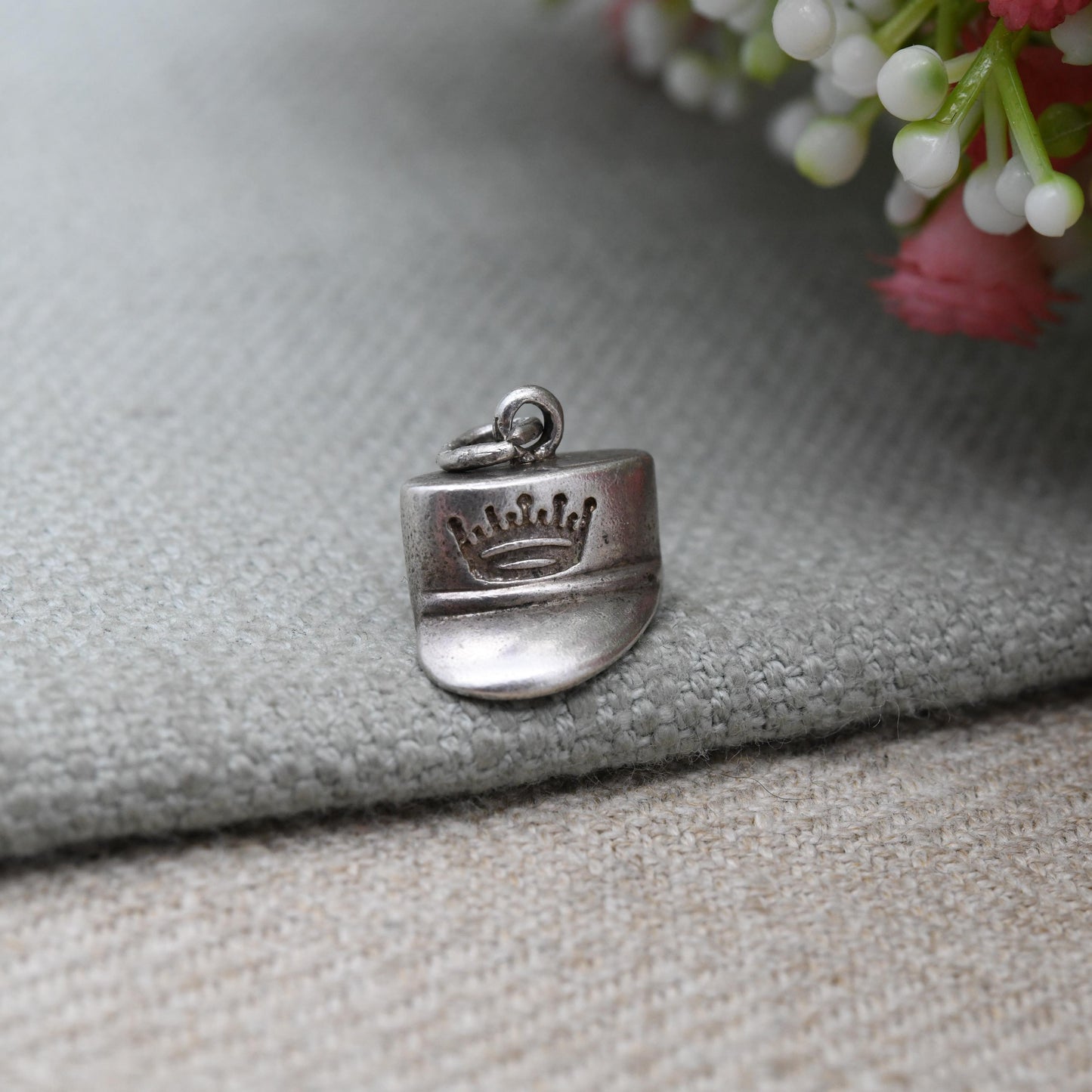 Vintage Sterling Silver Royal Hat Charm Pendant - Royalty Cap | Crown Detail | England Souvenir | Gift for Charm Bracelet