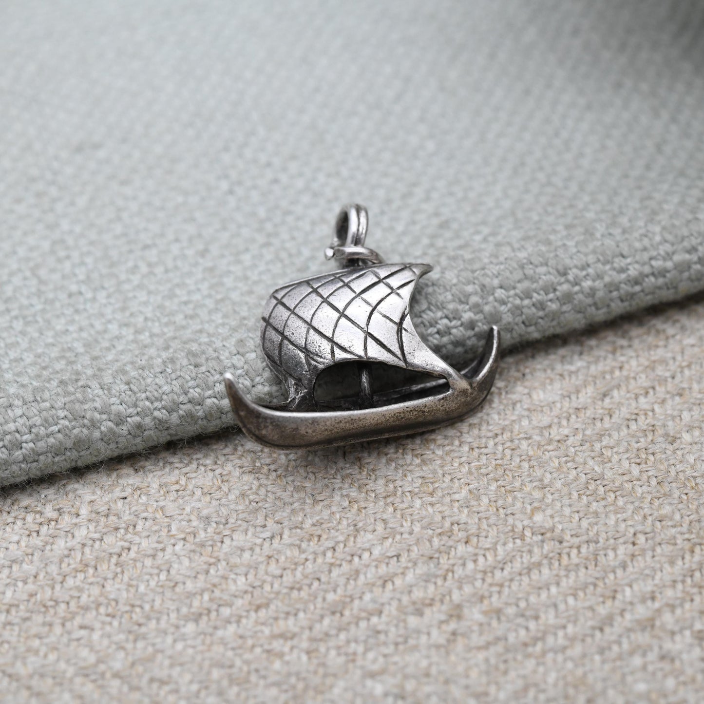Vintage Silver Skuldelev Viking Boat Charm Pendant - Medieval Scandinavian Silver Ship | Sail Boat | Gift for Charm Bracelet