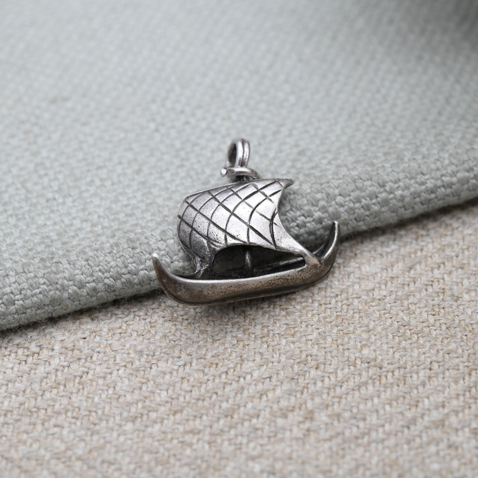 Vintage Silver Skuldelev Viking Boat Charm Pendant - Medieval Scandinavian Silver Ship | Sail Boat | Gift for Charm Bracelet
