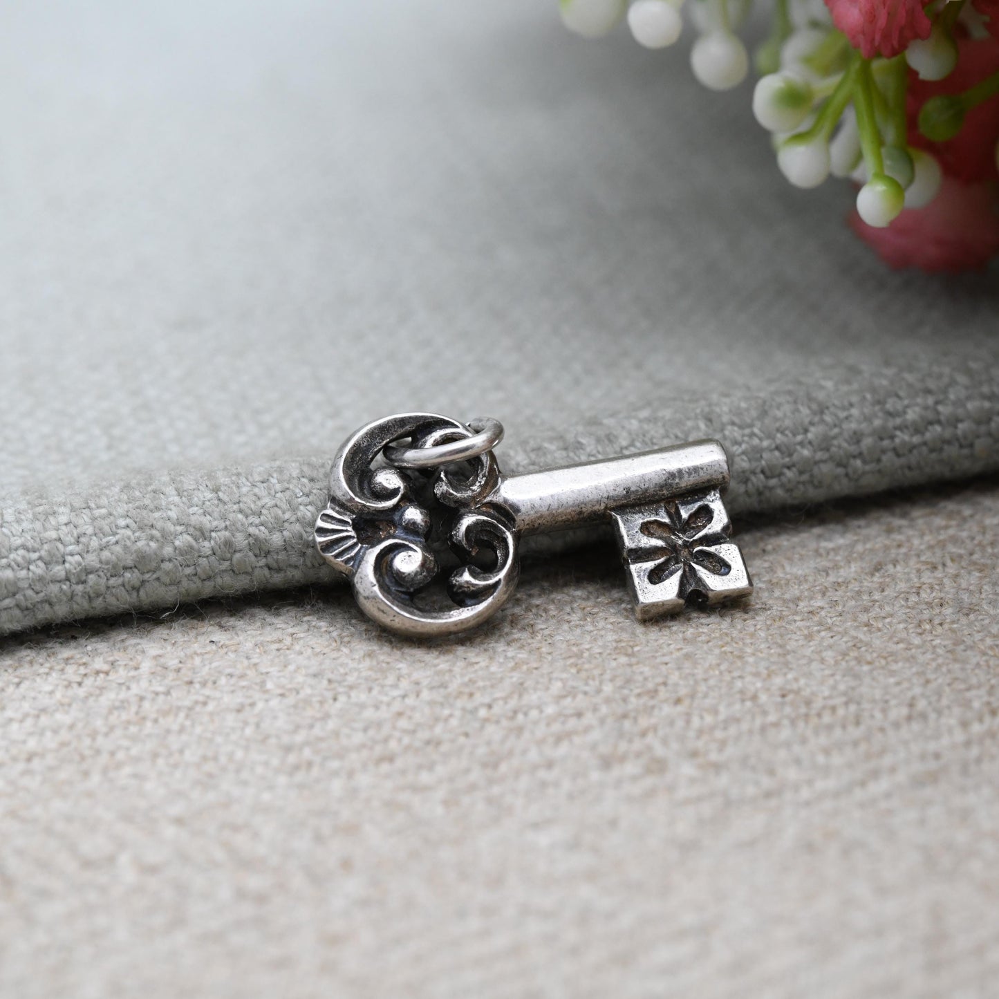Vintage 835 Silver Chunky House Key Charm Pendant - Ornate Keys | Lock | Souvenir Gift for Charm Bracelet