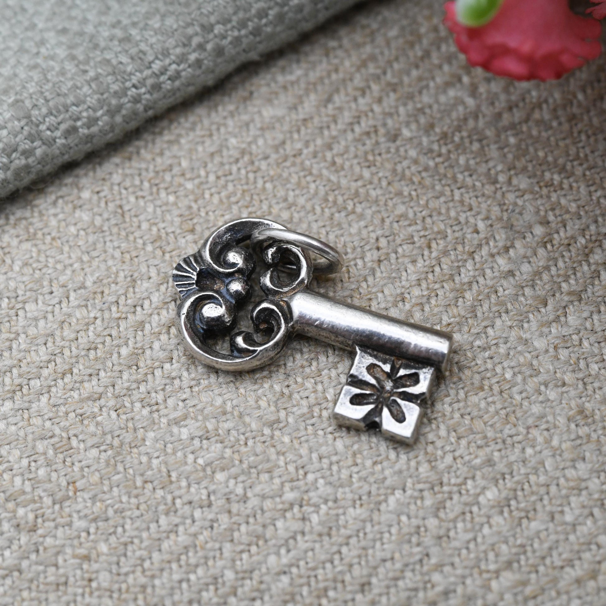 Vintage 835 Silver Chunky House Key Charm Pendant - Ornate Keys | Lock | Souvenir Gift for Charm Bracelet