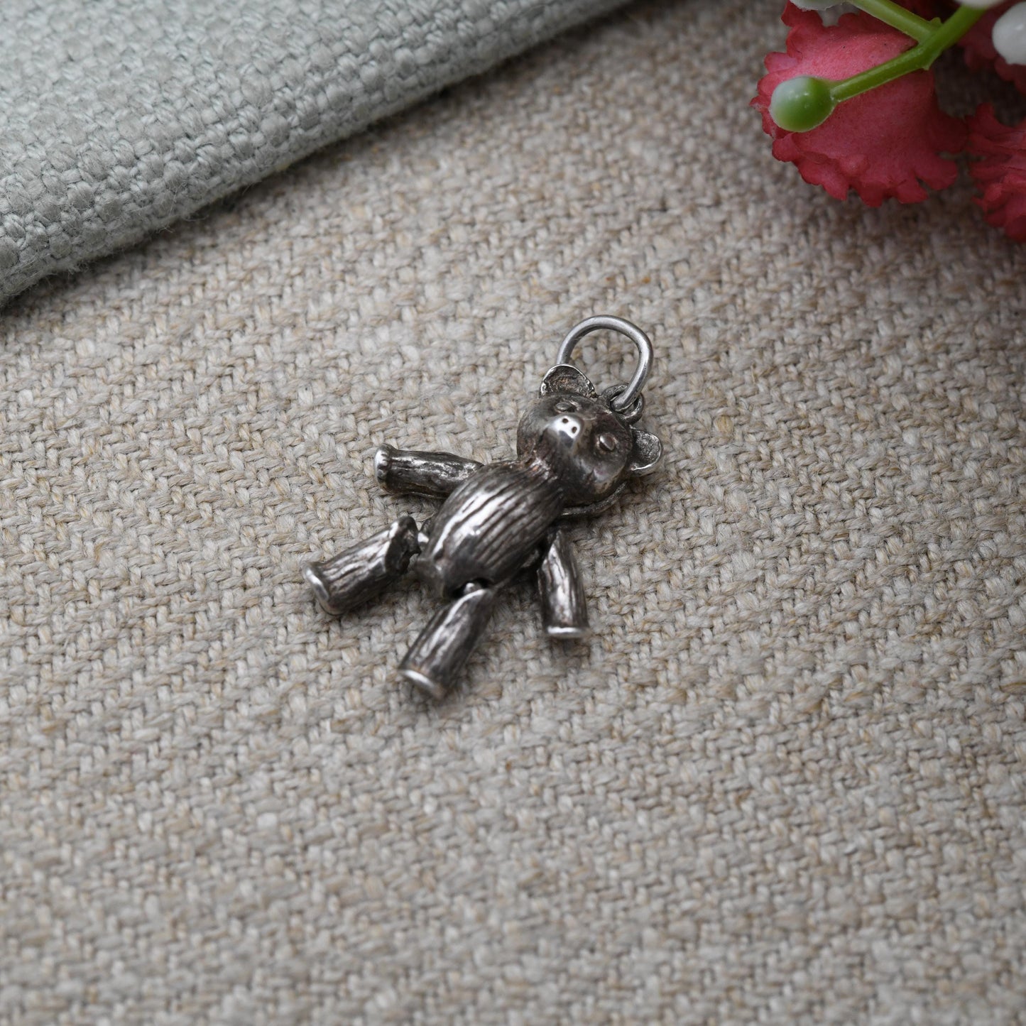 Vintage Sterling Silver Moving Teddy Bear Charm Pendant - Cute | Animal | Love | Gift for Charm Bracelet