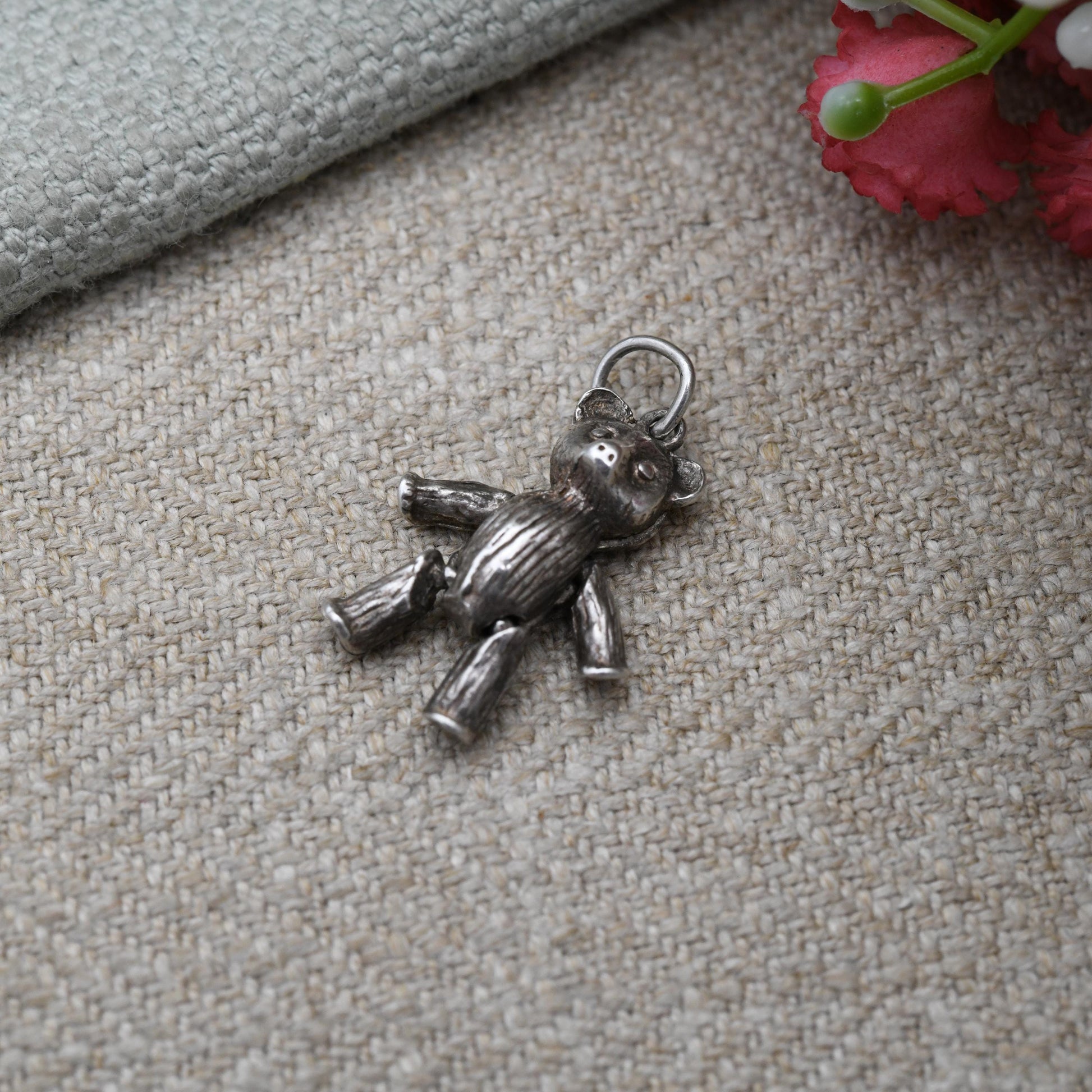 Vintage Sterling Silver Moving Teddy Bear Charm Pendant - Cute | Animal | Love | Gift for Charm Bracelet