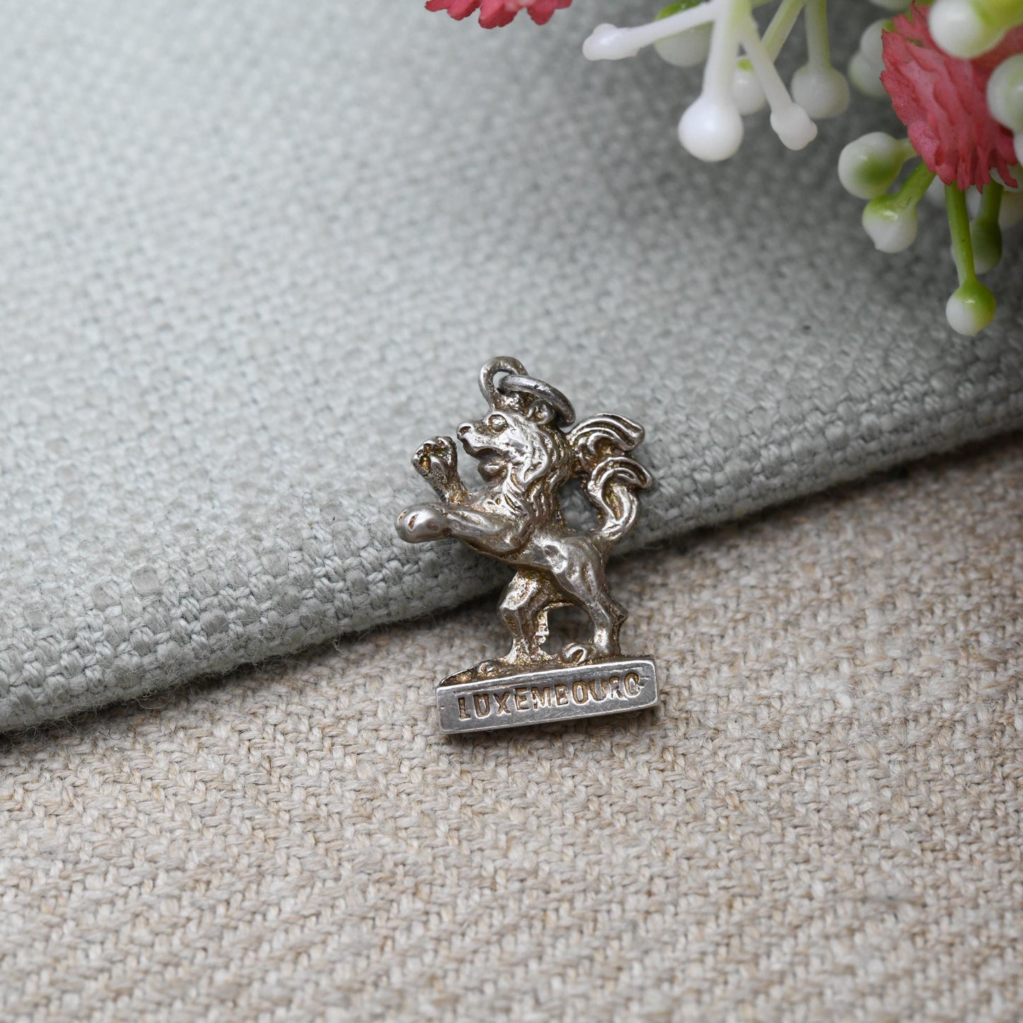 Vintage 800 Silver Luxembourg Lion Charm Pendant - European Travel Charm | Luxembourg City | Souvenir Gift for Charm Bracelet