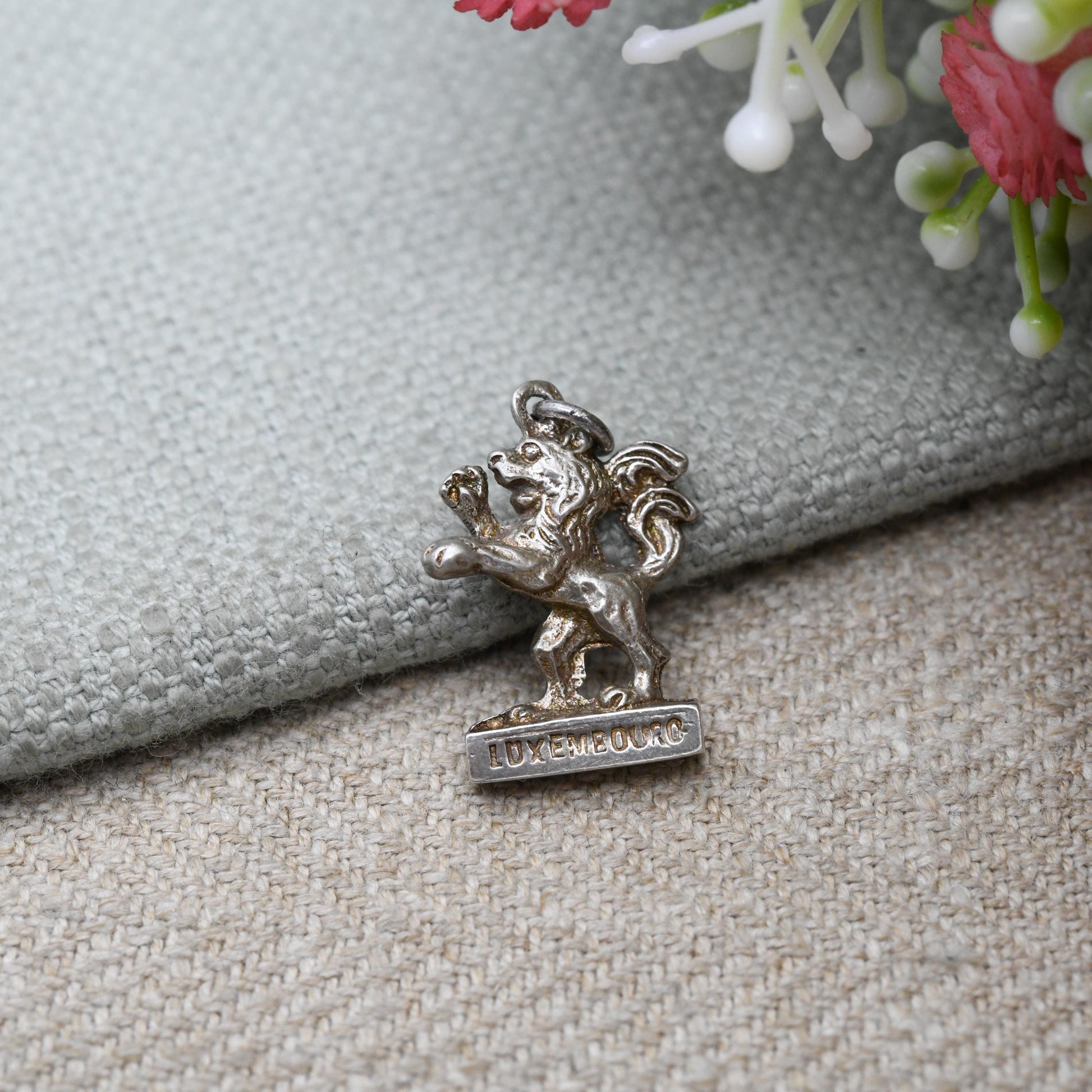 Vintage 800 Silver Luxembourg Lion Charm Pendant - European Travel Charm | Luxembourg City | Souvenir Gift for Charm Bracelet