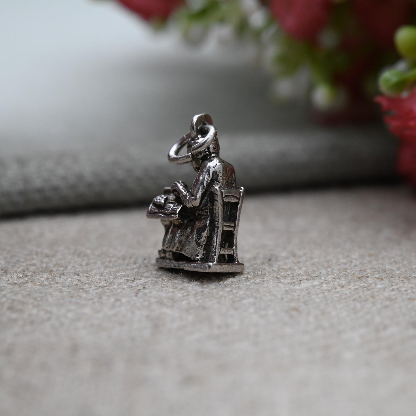 Vintage Sterling Silver Lacemaker Bruxelles Brussels Belgium Charm Pendant - Belgian Traditional Souvenir | Gift for Travel Charm Bracelet