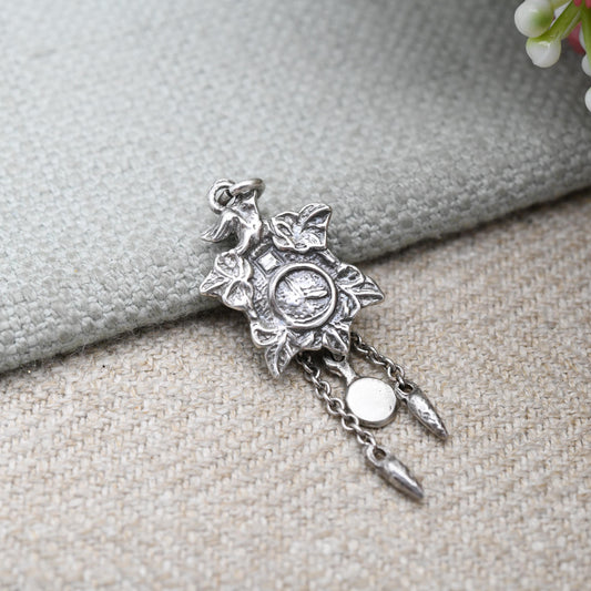 Vintage Sterling Silver Pendulum Clock Charm Pendant - Clock | Big Clock | Ornate Clock | Gift for Charm Bracelet
