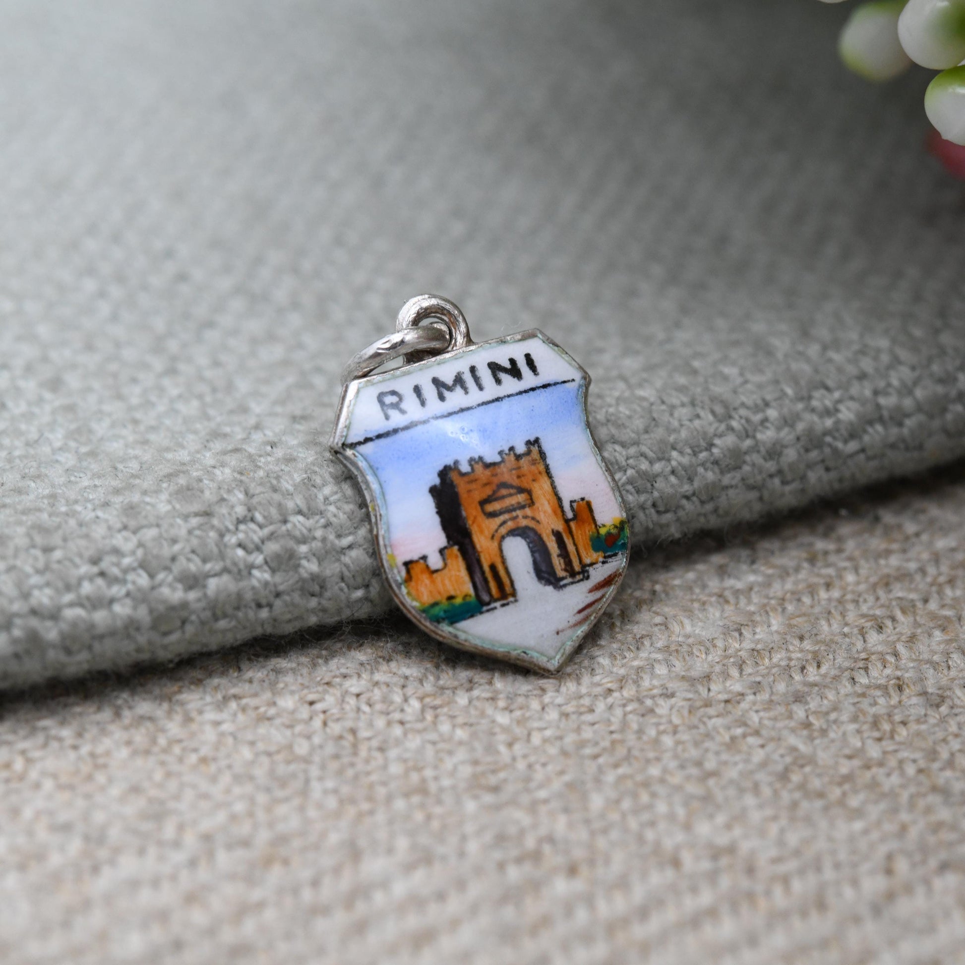 Vintage 800. Silver Rimini Enamel Souvenir Shield Charm Pendant - Italy | Italian Adriatic | Tourist | Souvenir Gift for Charm Bracelet