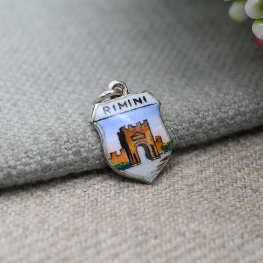 Vintage 800. Silver Rimini Enamel Souvenir Shield Charm Pendant - Italy | Italian Adriatic | Tourist | Souvenir Gift for Charm Bracelet