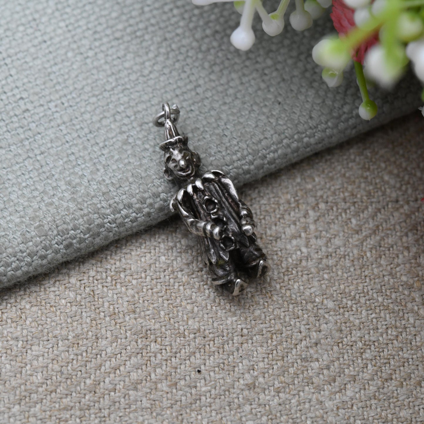 Vintage Sterling Silver Clown Pendant - Circus Charm | Unusual Silver Jewellery | Gift for Charm Bracelet Necklace