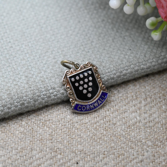 Vintage Sterling Silver Cornwall Souvenir Shield Charm Pendant - England | Southern England | Tourist | Souvenir Gift for Charm Bracelet