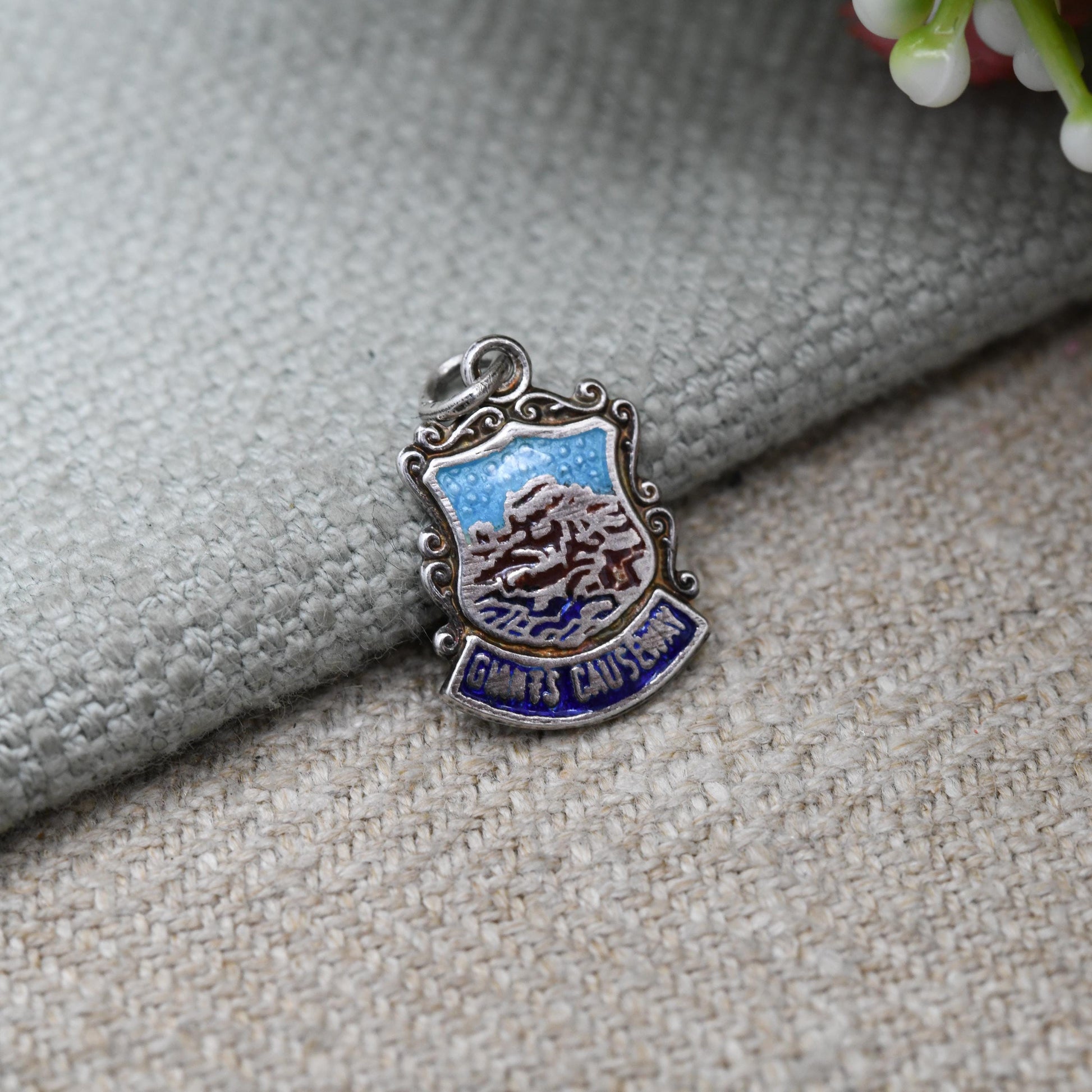 Vintage Sterling Silver Enamel Giants Causeway Souvenir Shield Charm Pendant - Ireland | Tourist | Souvenir Gift for Charm Bracelet