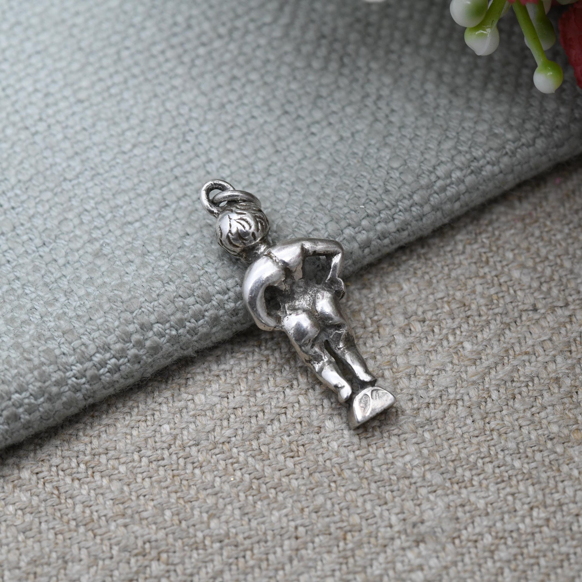 Vintage 800 Silver Manneken Pis Souvenir Charm Pendant - Petite Julian | Brussels | Belgian Tourist Charm | Souvenir Gift for Charm Bracelet