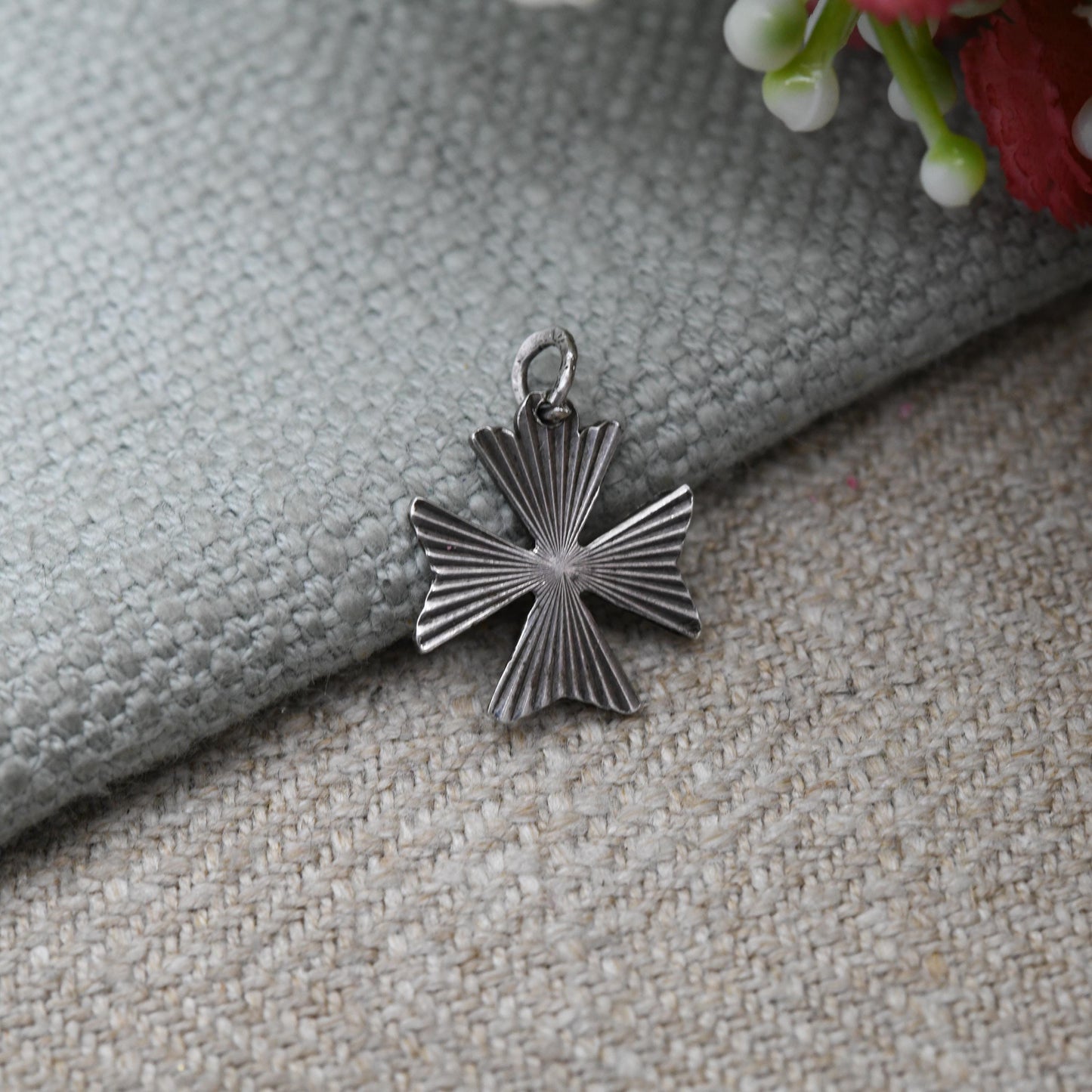 Vintage Sterling Silver Maltese Cross Pendant - Textured Arrow Cross | Malta | Christian Gift for Charm Necklace Stack