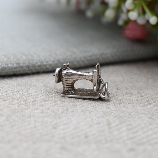 Vintage Sterling Silver Sewing Machine Charm Pendant - Sewing Kit | Seamstress Textiles | Gift for Charm Bracelet