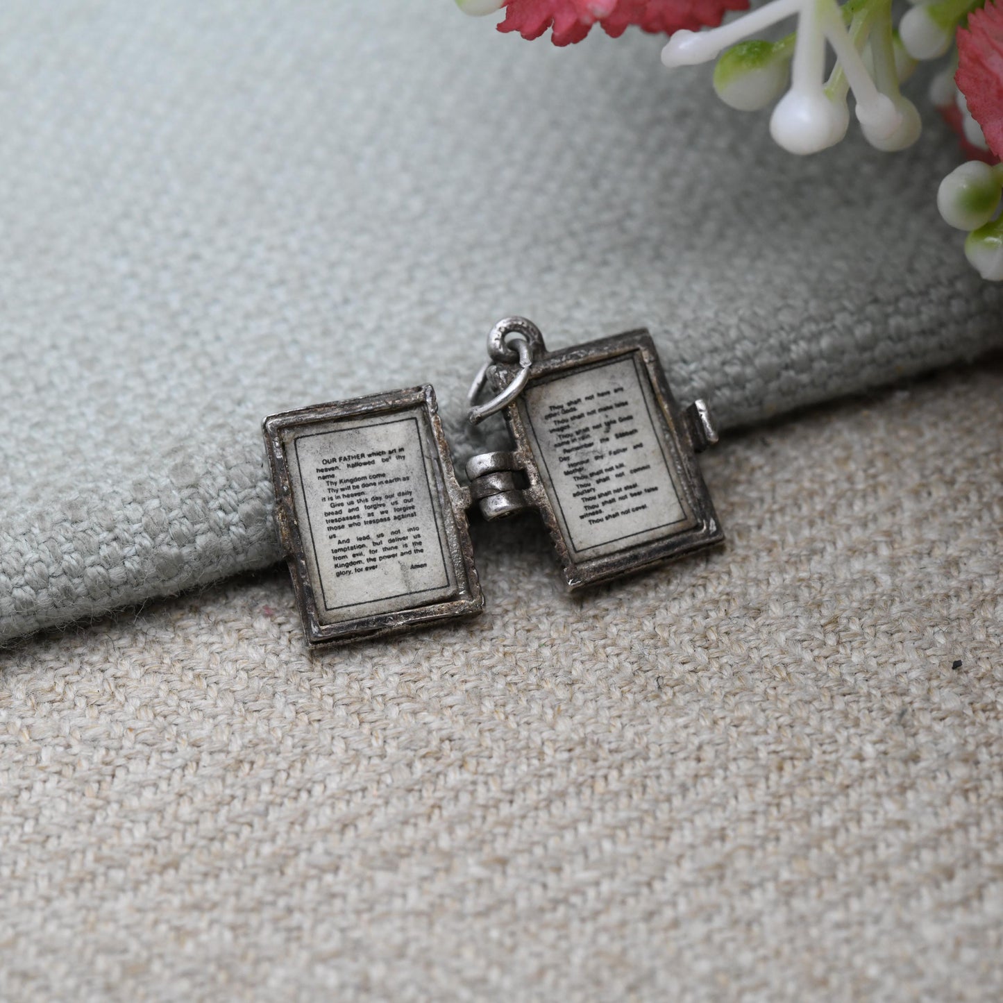 Vintage Sterling Silver Bible Opening Charm Pendant - The Lord's Prayer | Religion | Book | Gift for Charm Bracelet Necklace Stack