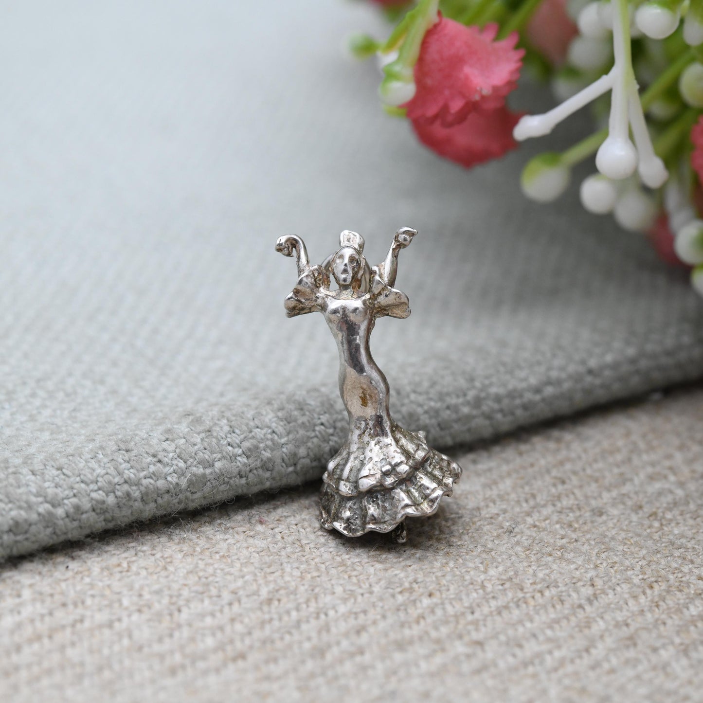 Vintage Sterling Silver Latin Dancer Pendant - Dancing Girl | Pasodoble Tango | Gift for Charm Bracelet