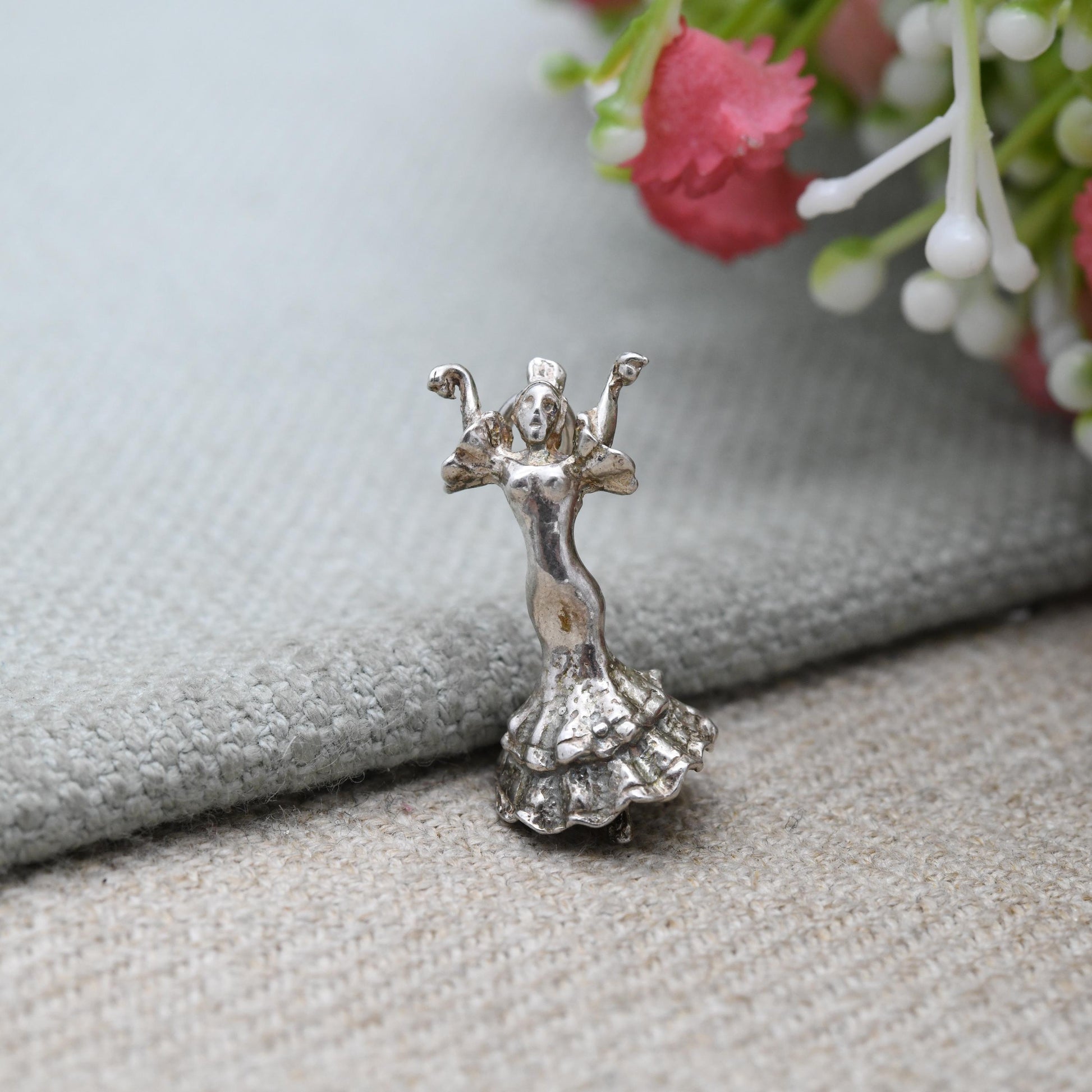 Vintage Sterling Silver Latin Dancer Pendant - Dancing Girl | Pasodoble Tango | Gift for Charm Bracelet