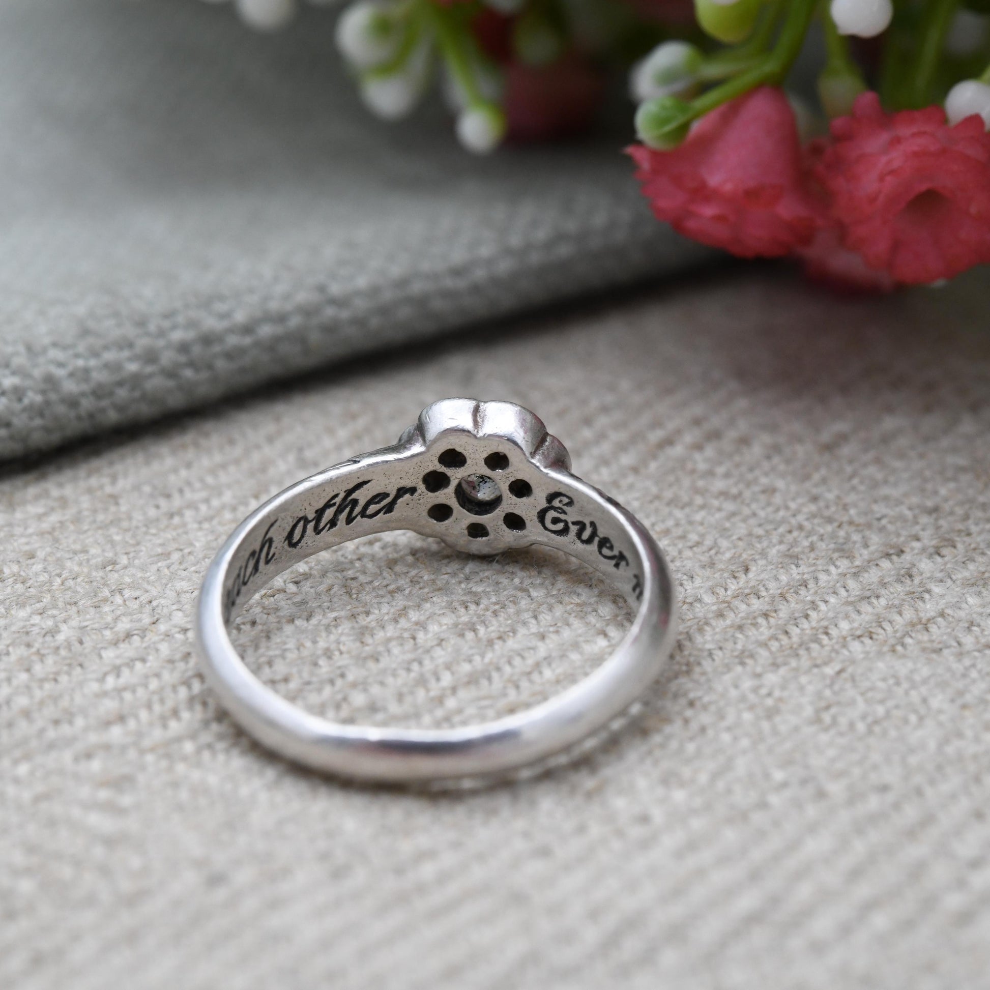Sterling Silver Posy Ring - Ever Mine, Ever Thine, Ever For Each Other | Hidden Secret Message Band | Size UK - R 1/2 | US - 9 1/4