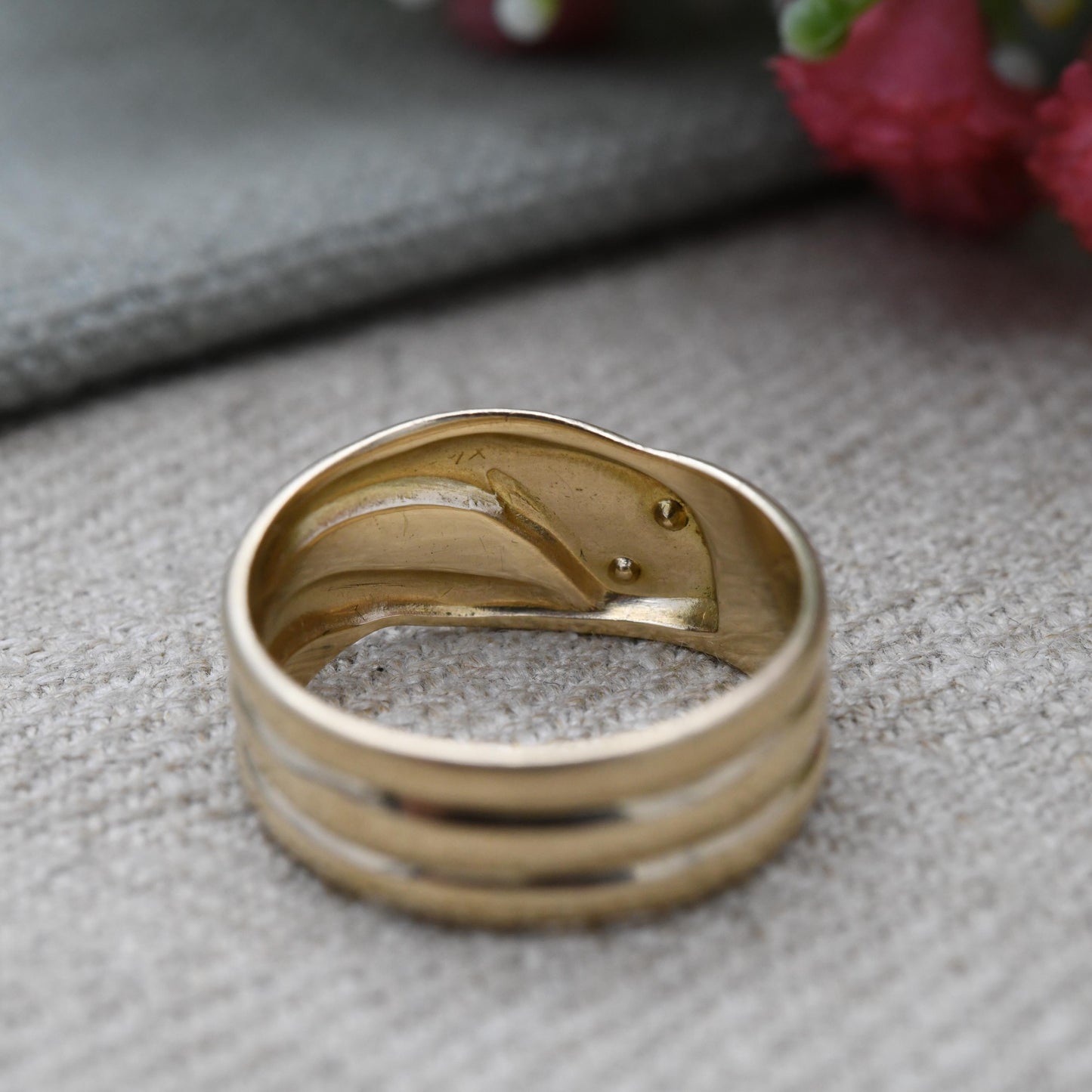 Vintage 9ct Gold Garnet Snake Ring - Victorian Style Snake Band | Garnet Eyes | Unusual Unisex Engagement | UK Size - Q | US Size - 8 1/4