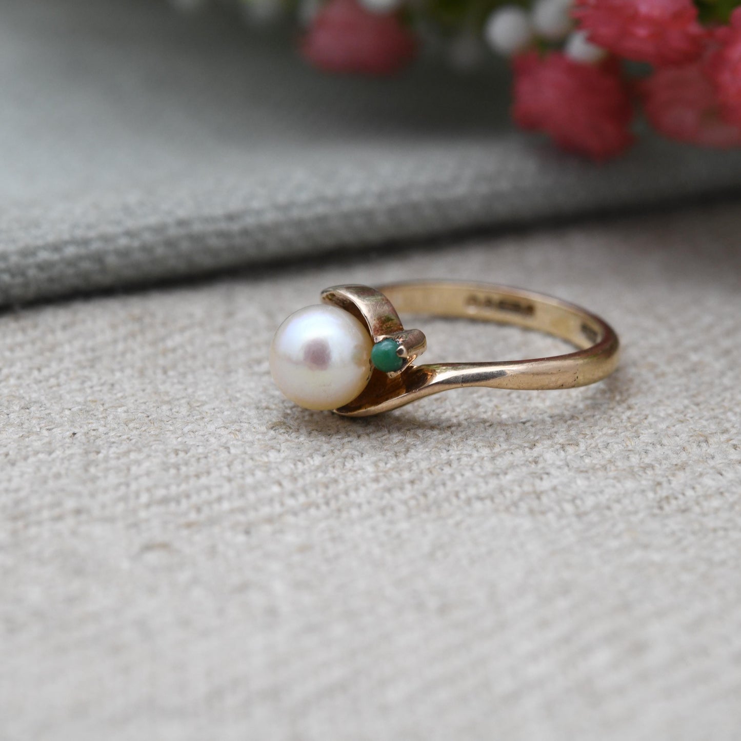 Vintage 9ct Gold Pearl & Turquoise Ring – London 1964 by Albion | Real Pearl with Turquoise Accents | UK Size - L | US Size - 6