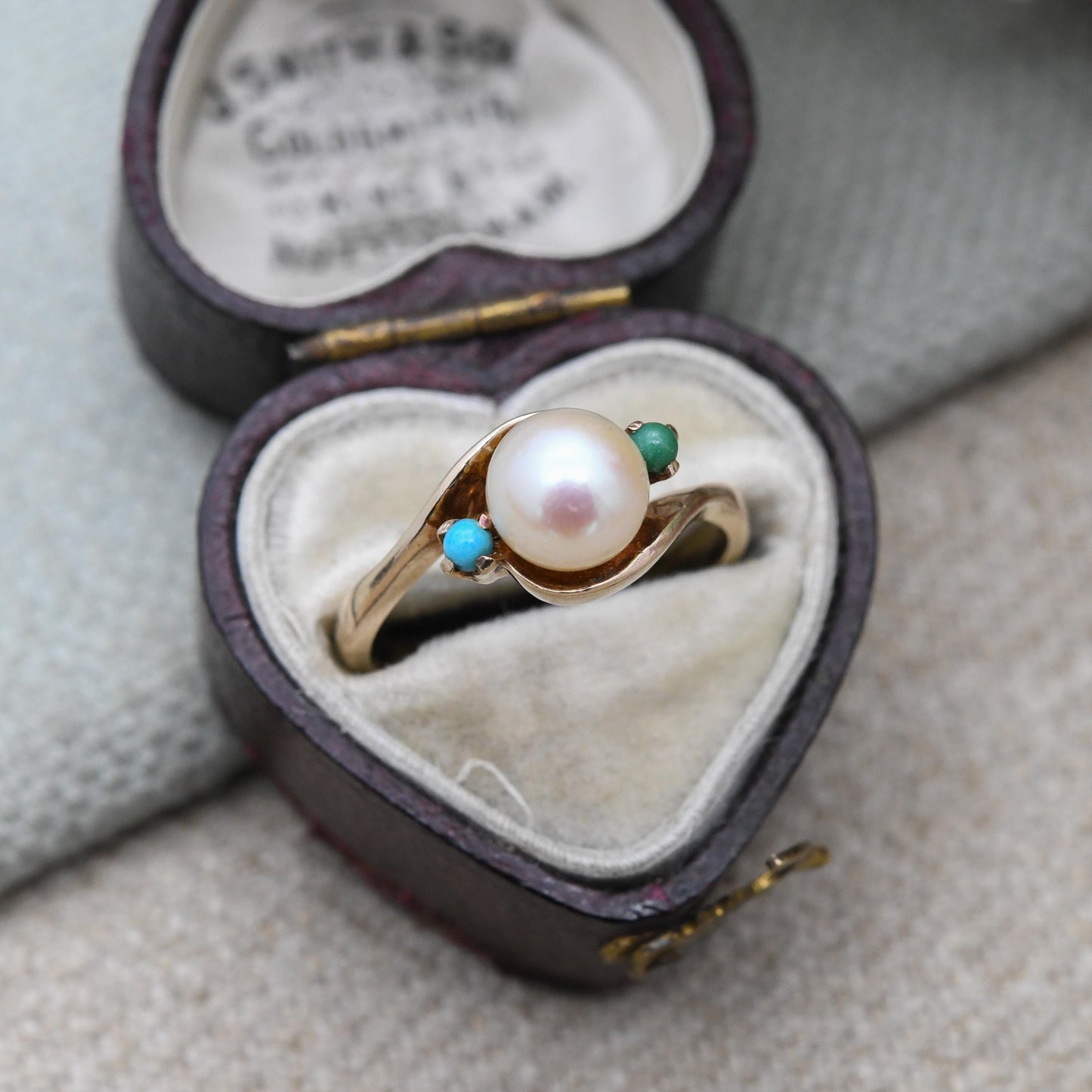 Vintage 9ct Gold Pearl & Turquoise Ring – London 1964 by Albion | Real Pearl with Turquoise Accents | UK Size - L | US Size - 6