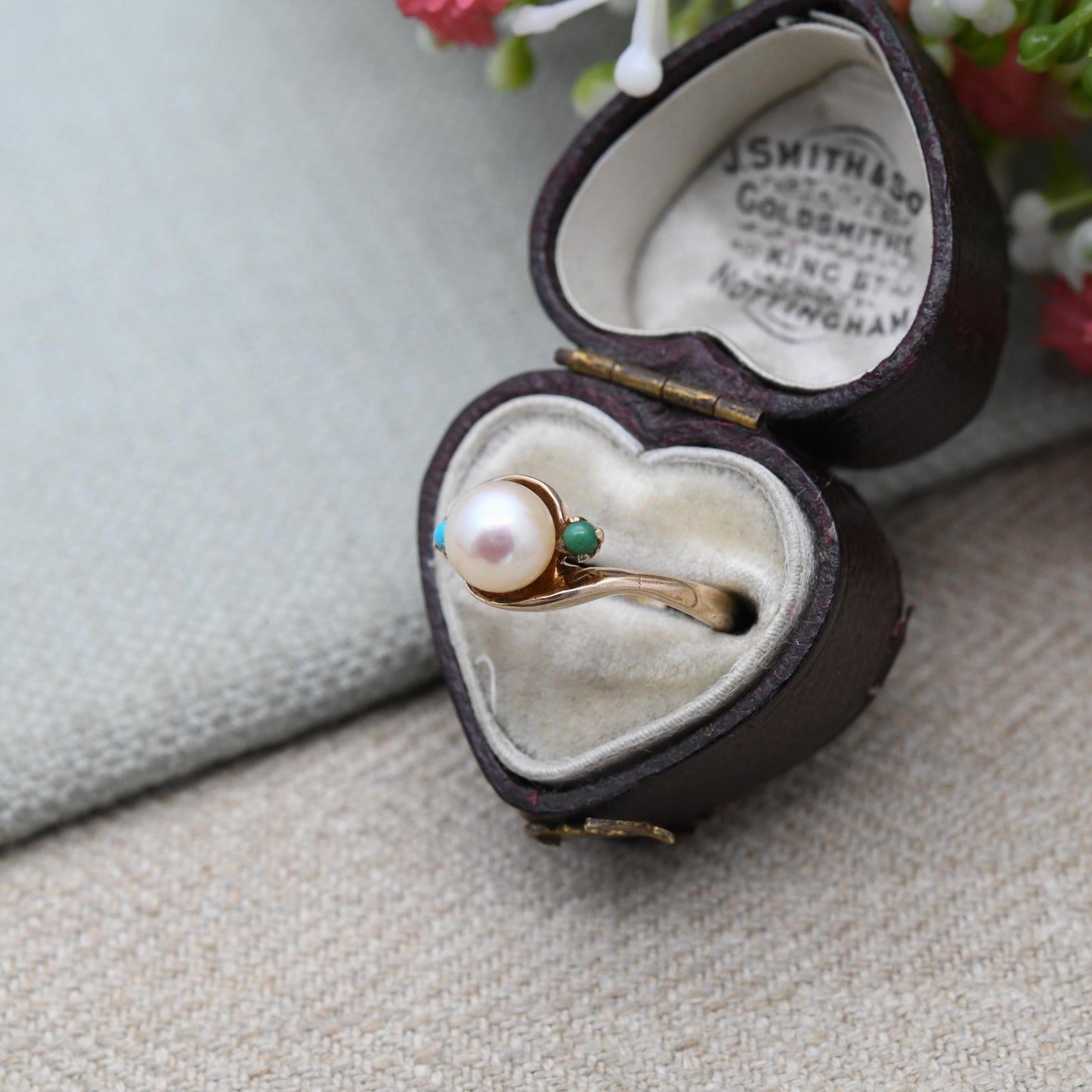 Vintage 9ct Gold Pearl & Turquoise Ring – London 1964 by Albion | Real Pearl with Turquoise Accents | UK Size - L | US Size - 6