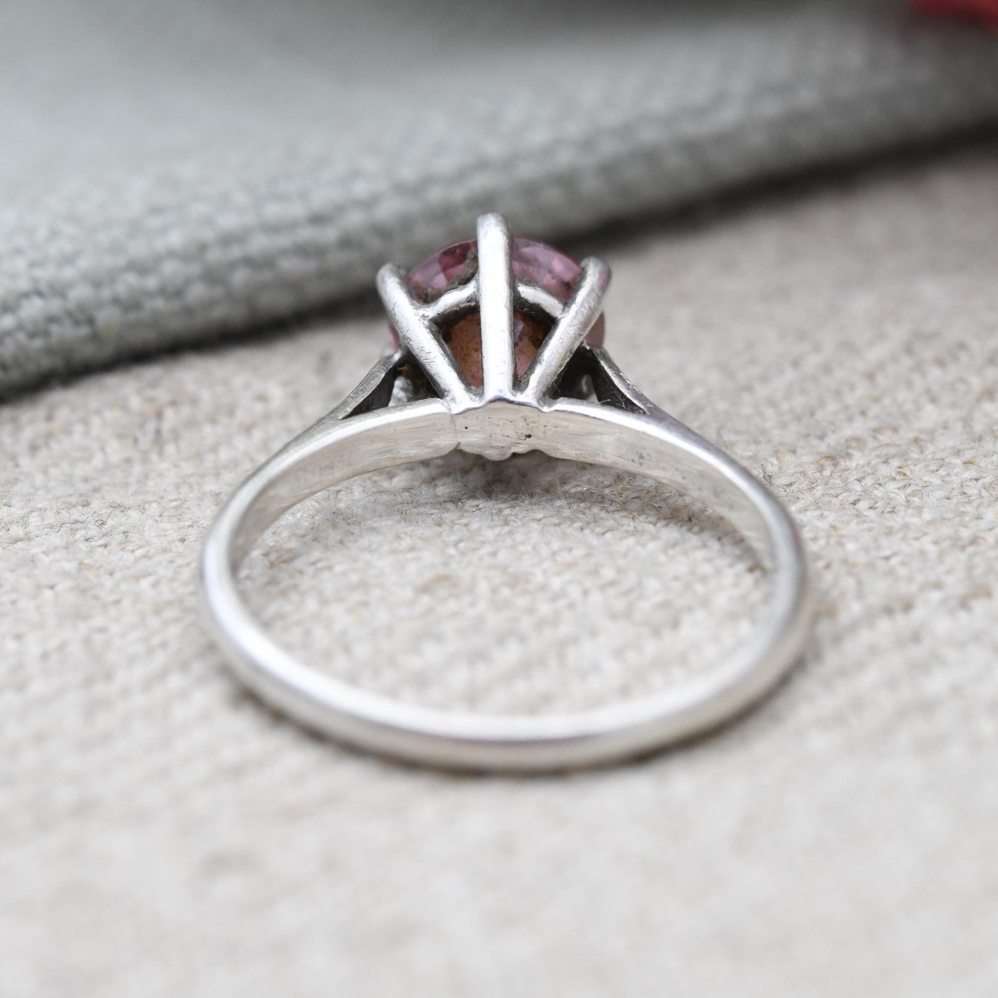 Vintage Sterling Silver Pink Stone Solitaire Ring - Statement Large Faceted Stone | Pretty Gift for Her | UK Size - P | US Size - 7 3/4