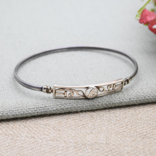 Sterling Silver Celtic Mackintosh Bangle Bracelet – Scottish Design | Hinge Opening | Openwork Art Nouveau Style | Gift for Her