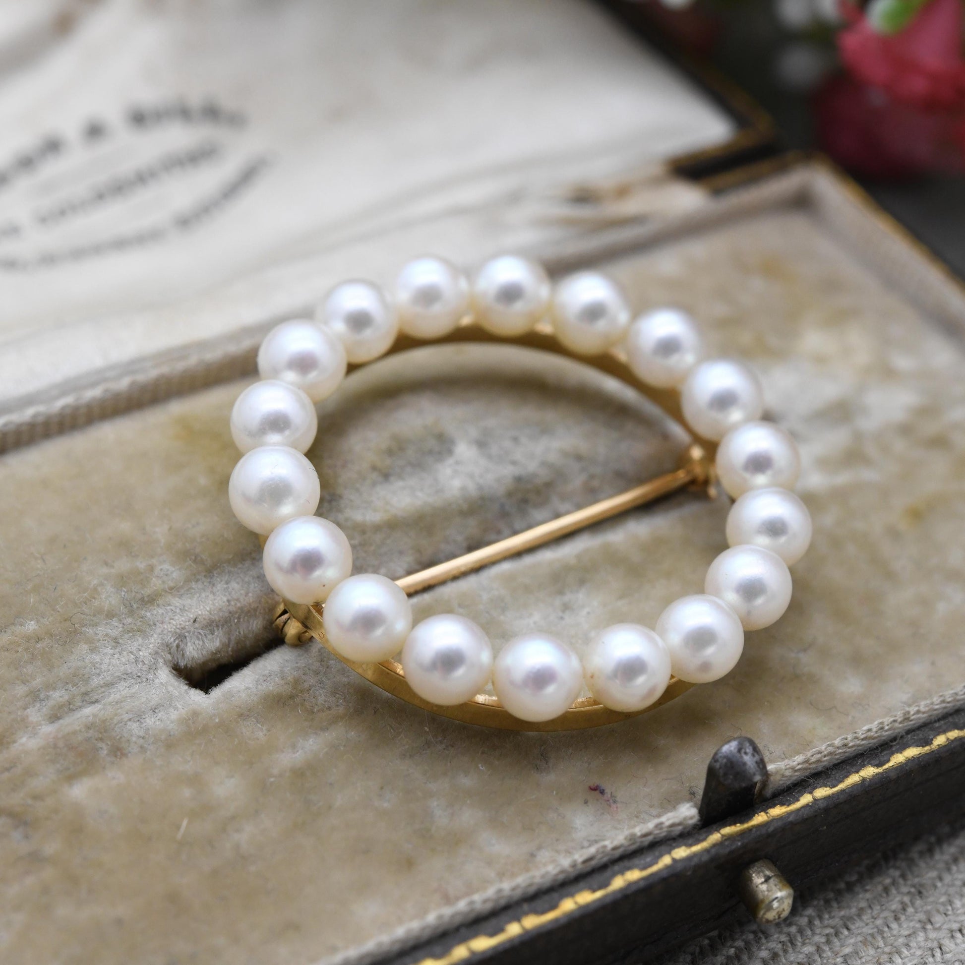 Vintage Tiffany & Co 14ct Gold and Pearl Wreath Brooch c. 1960s - 5mm White Round Pearls