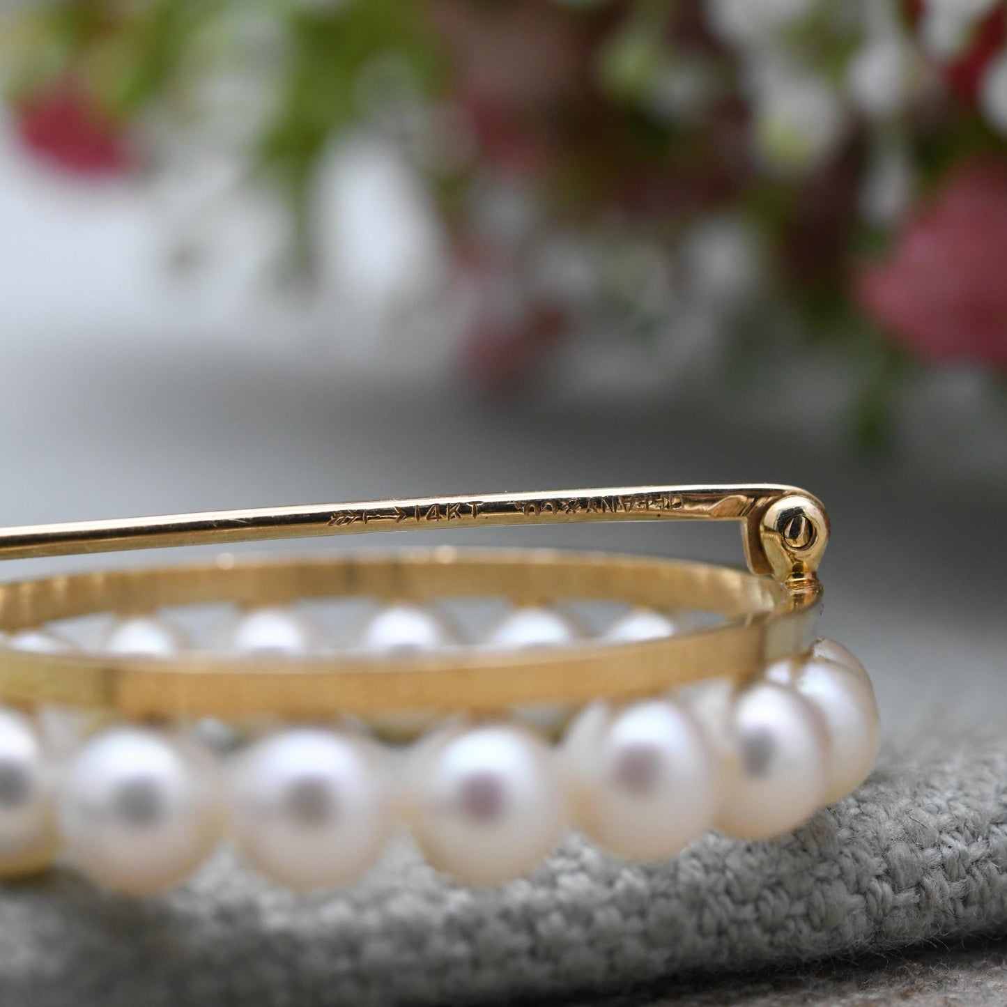 Vintage Tiffany & Co 14ct Gold and Pearl Wreath Brooch c. 1960s - 5mm White Round Pearls