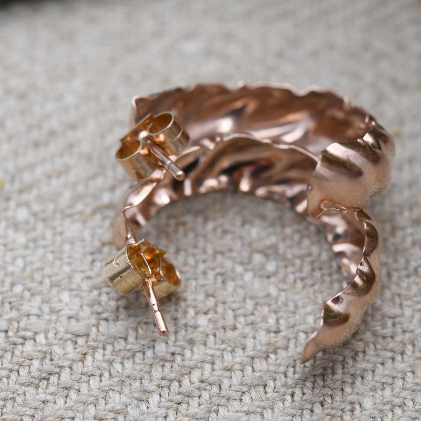 Vintage 9ct Rose Gold Hoop Stud Earrings Mid-Century - Half Circle Shape Big Stud | Solid Gold Jewellery Gift for Her | with Butterfly Backs