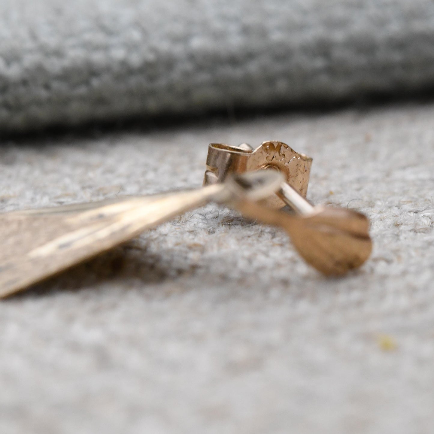 Vintage 9ct Gold Diamond-cut Drop Earrings | Small Delicate Light Gold Dangle Earrings with Butterfly Backs | Minimal Design