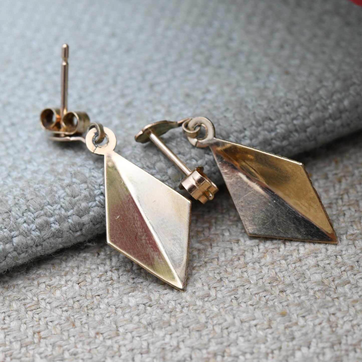 Vintage 9ct Gold Diamond-cut Drop Earrings | Small Delicate Light Gold Dangle Earrings with Butterfly Backs | Minimal Design