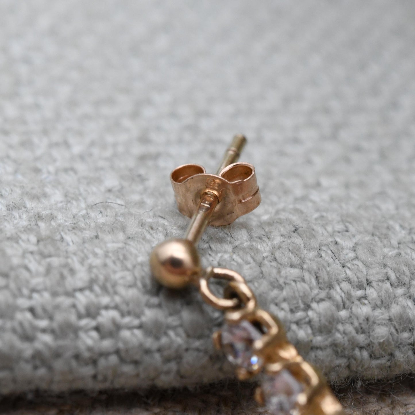 Vintage 9ct Gold CZ Drop Earrings - Rectangle | Sparkly Stones | Gold Butterfly Backs