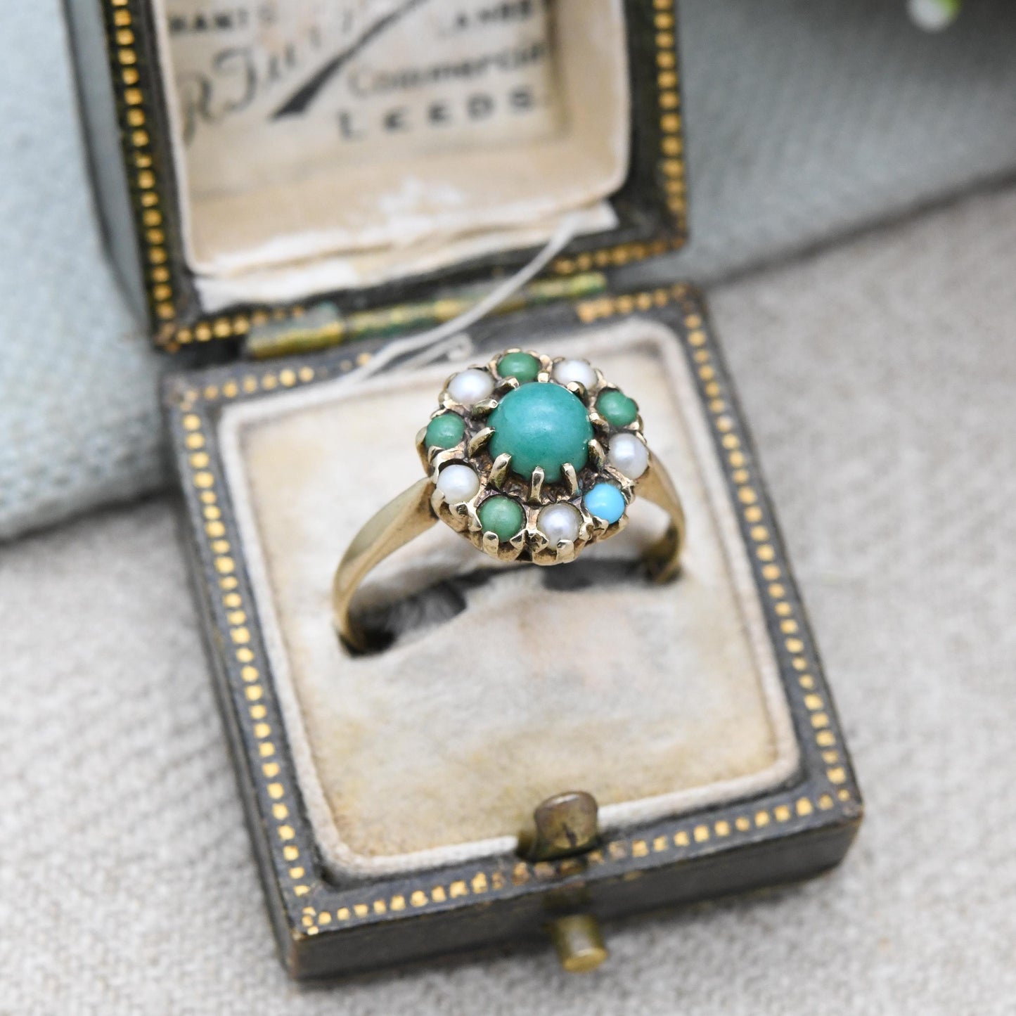 Vintage 9ct Gold Turquoise Cluster Ring 1968 Slade & Kempton - 1960s Jewellery Cluster Statement Ring Gift | UK Size - P 1/2 | US Size - 8