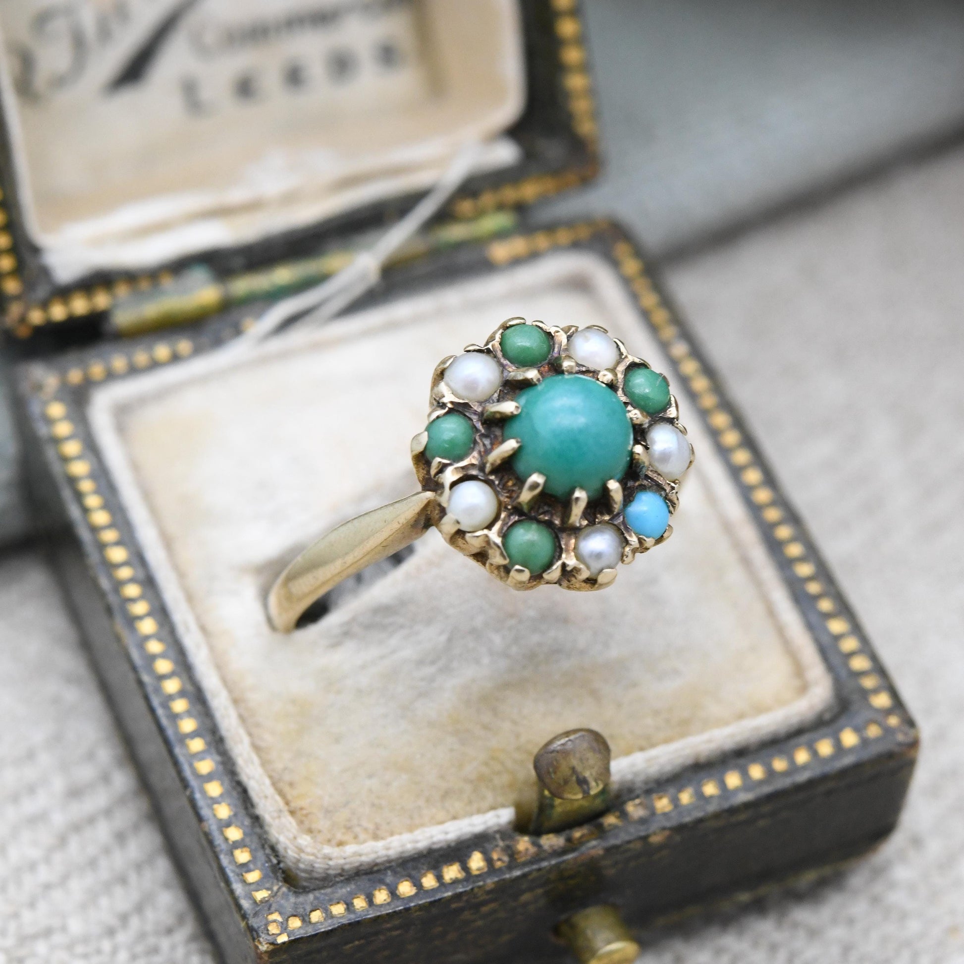 Vintage 9ct Gold Turquoise Cluster Ring 1968 Slade & Kempton - 1960s Jewellery Cluster Statement Ring Gift | UK Size - P 1/2 | US Size - 8