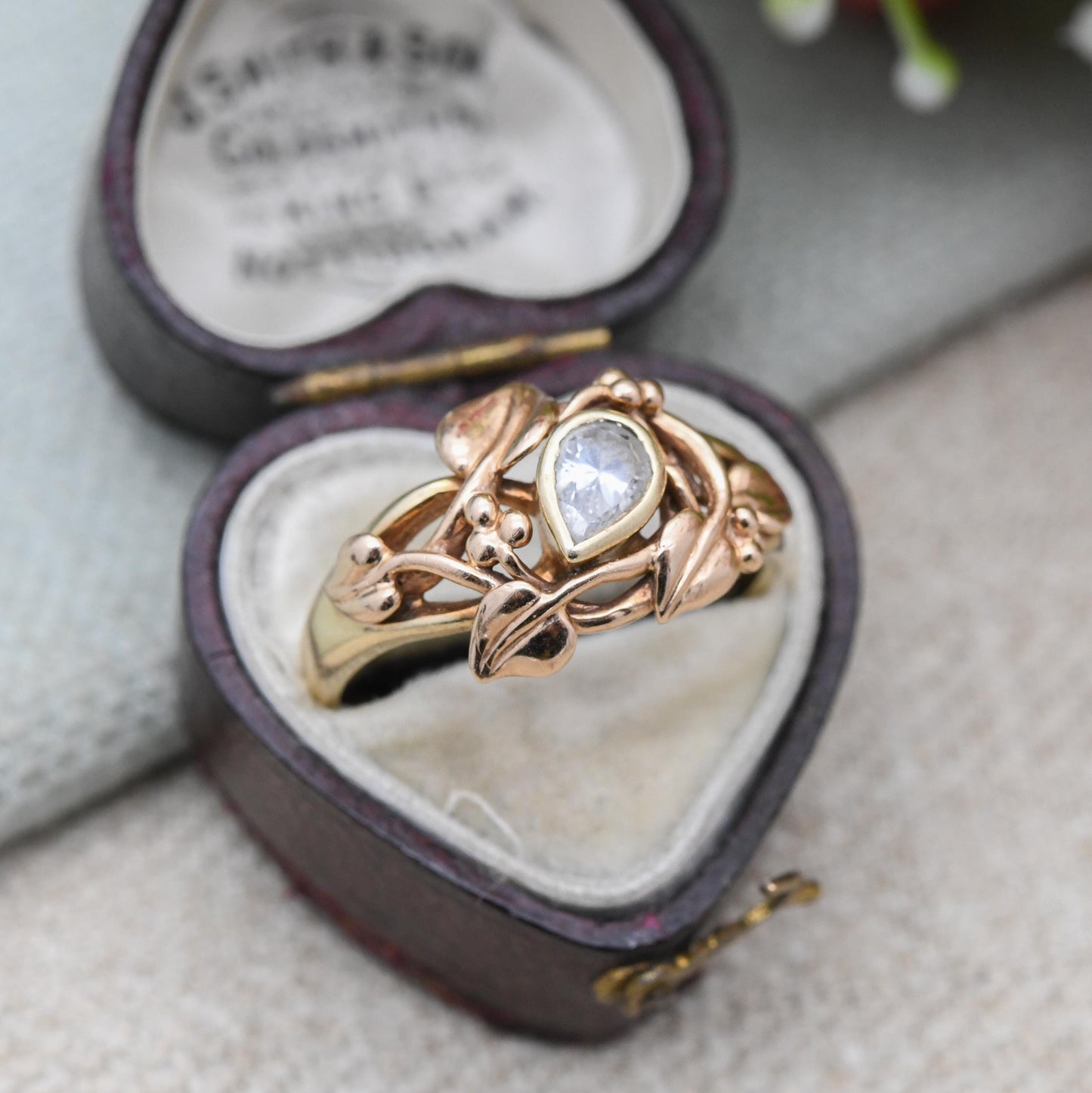 Vintage Clogau 9ct Gold Ring Tree of Life Ring Welsh Gold - Tear Drop Floral Band Ring | Vine Leaves | UK Size - S | US Size - 9 1/2