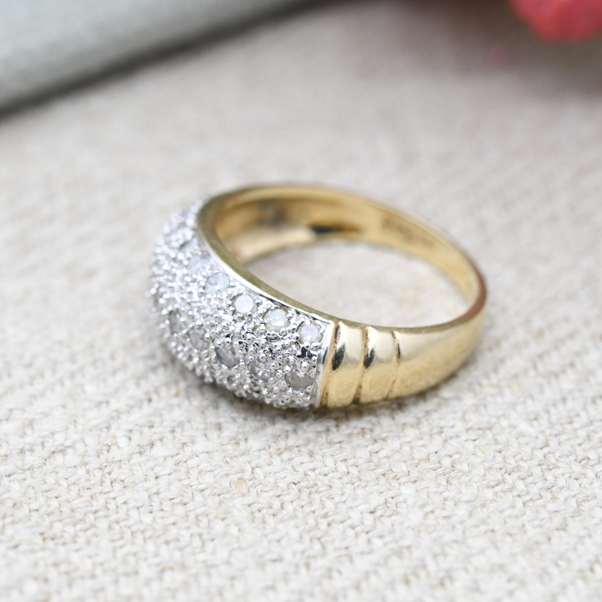 Vintage 9ct Gold Half Carat Diamond Bombe Ring - Elegant Gold Jewellery Gift for Her | UK Size - M US Size - 6 1/2